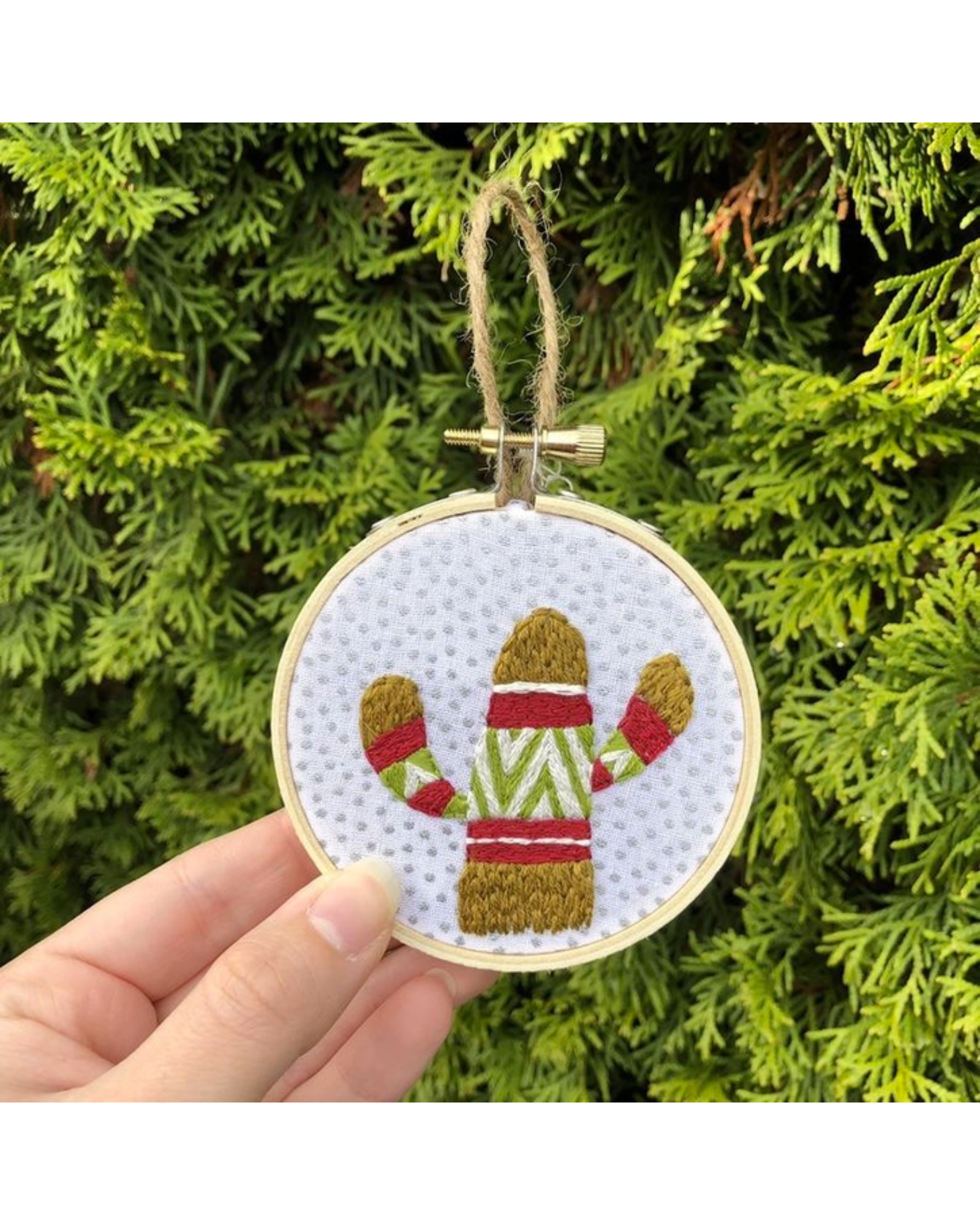 Holiday Sweater Cactus Ornament - DIY Beginner Hand Embroidery