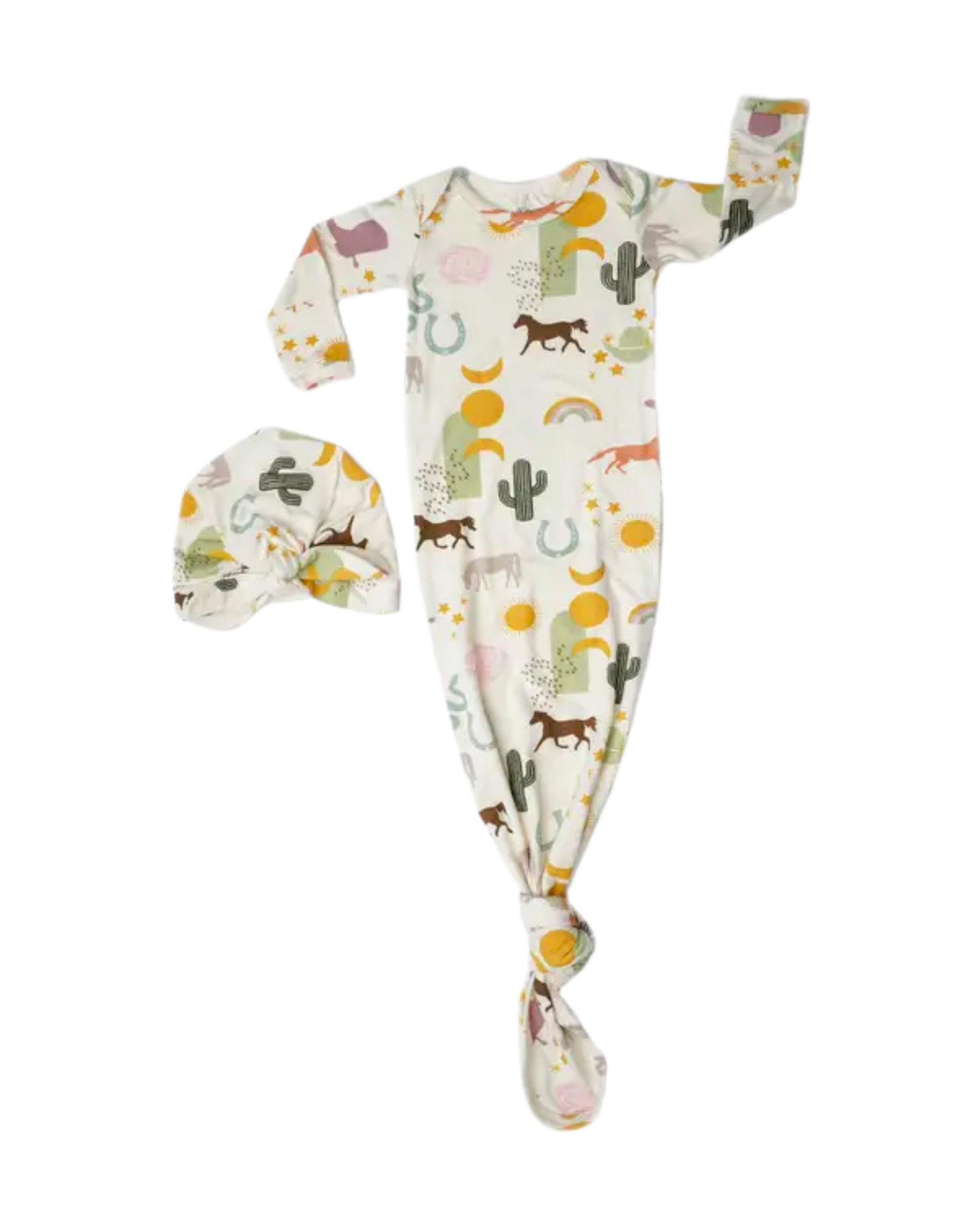 Wild and Free Bamboo Knotted Baby Gown and Hat Set (0-3M)