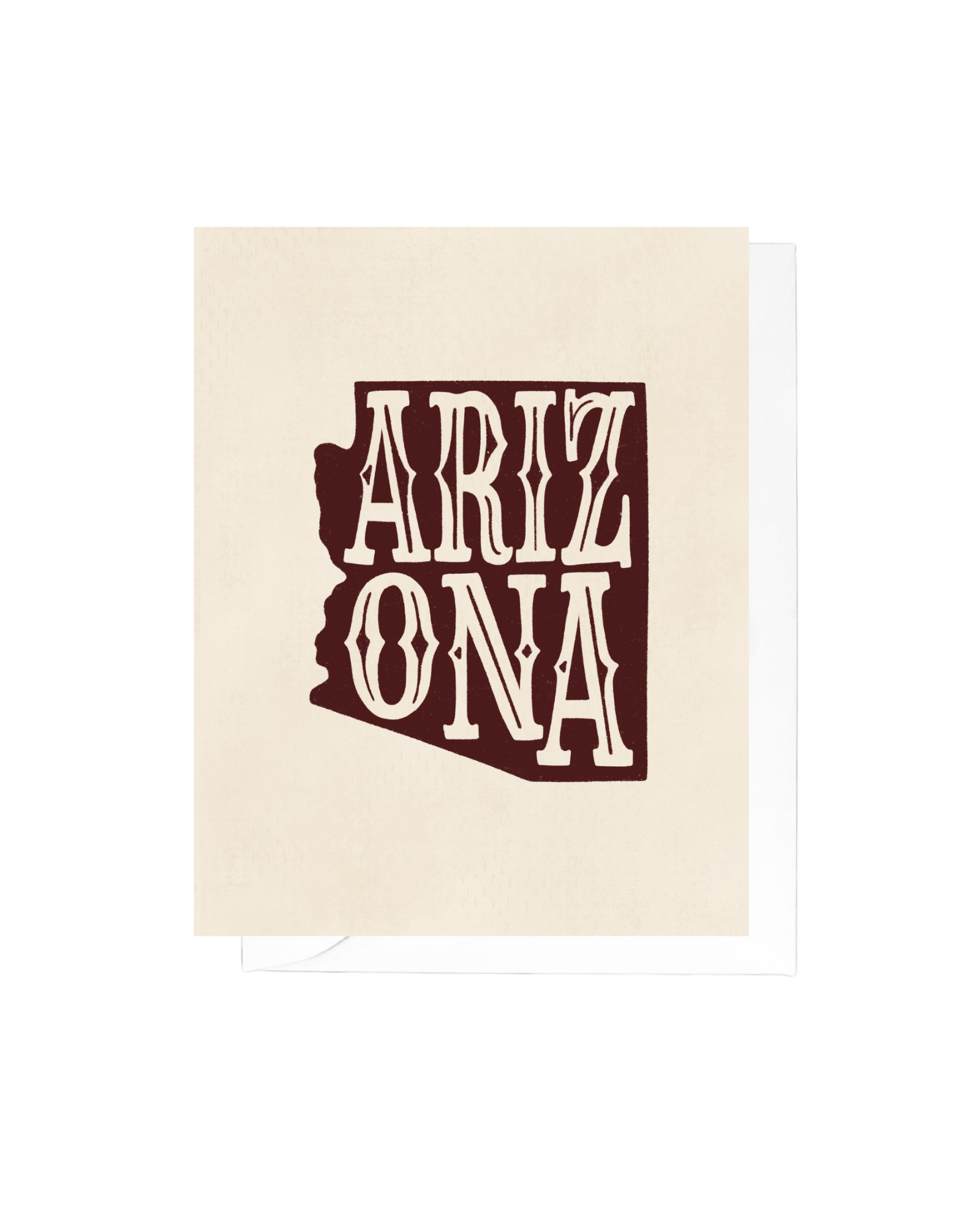 Tan greeting card with crimson arizona state with the word arizona in western style font