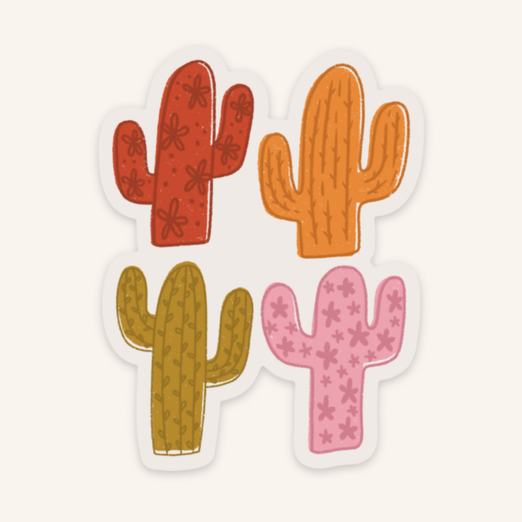 Floral Cactus Quartet Clear Backing Vinyl Sticker