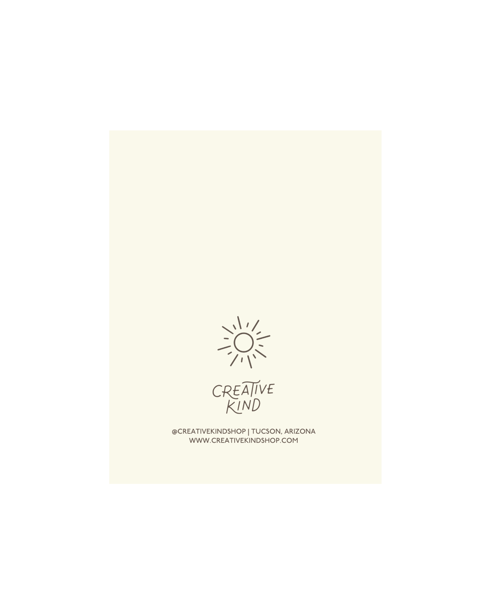 Back of card, sun illustration above creative kind logo