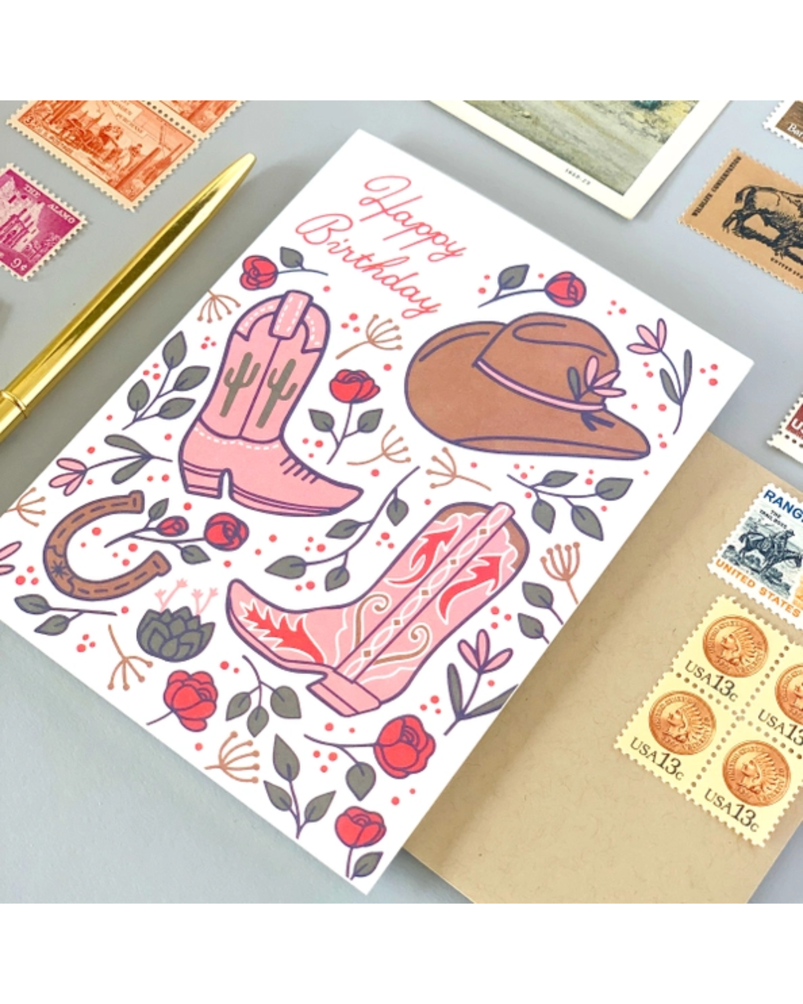 Western Rose Birthday Greeting Card