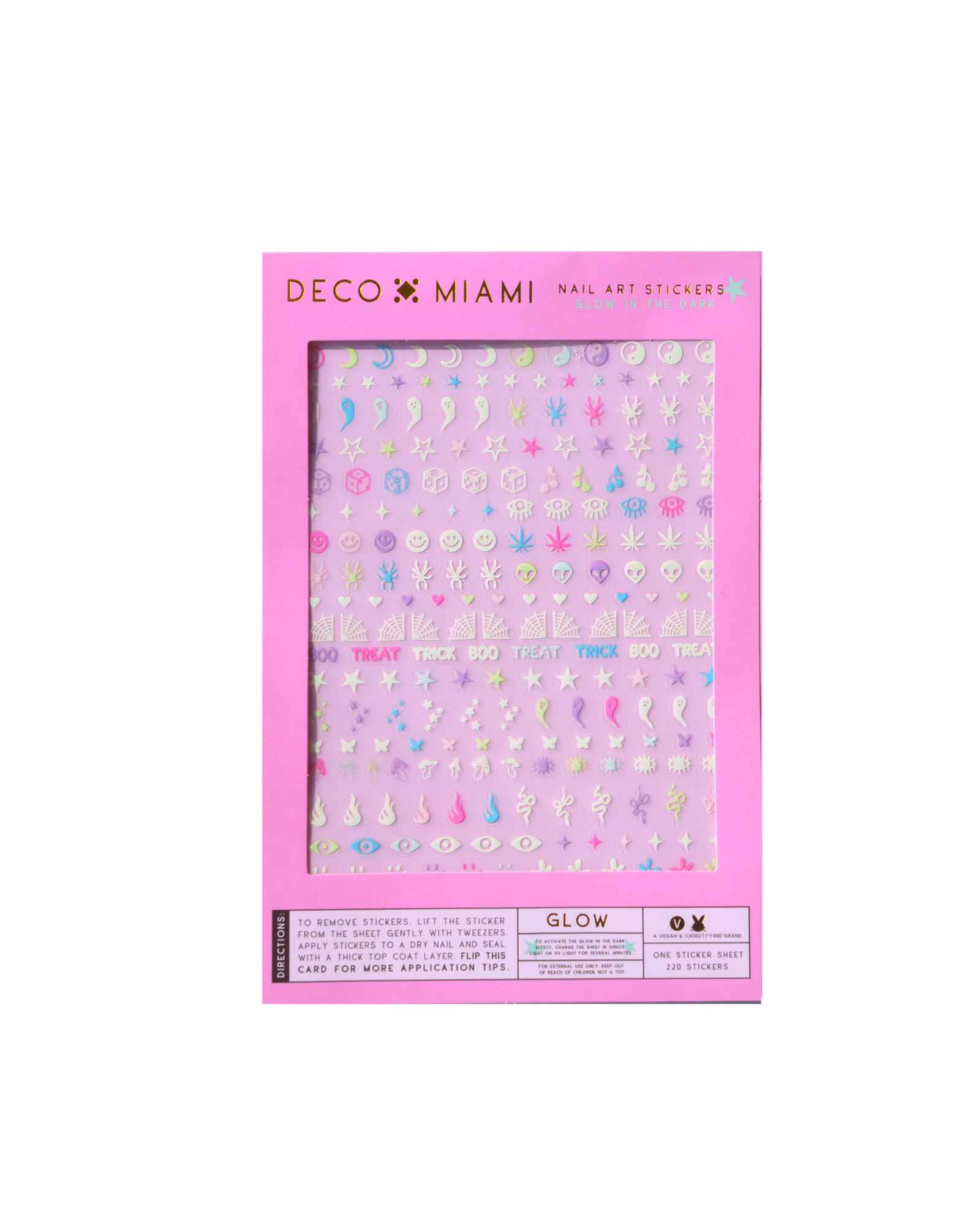 Glow nail art stickers in pink packaging