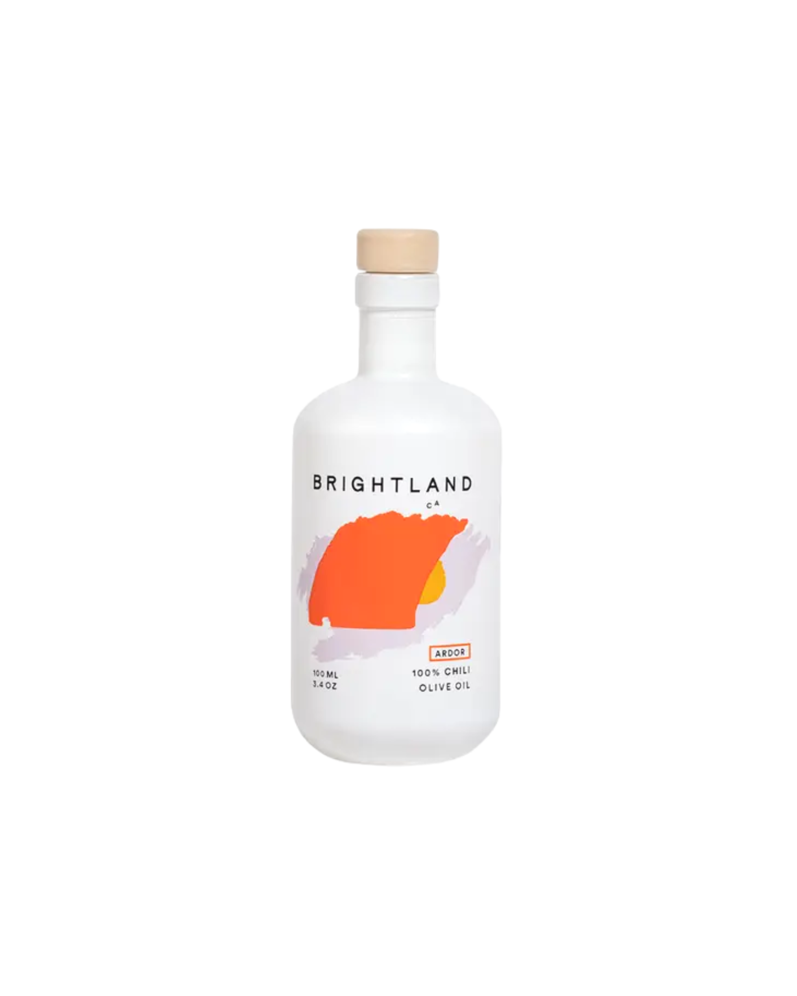 Mini olive oil bottle with red, yellow, and purple design on the label