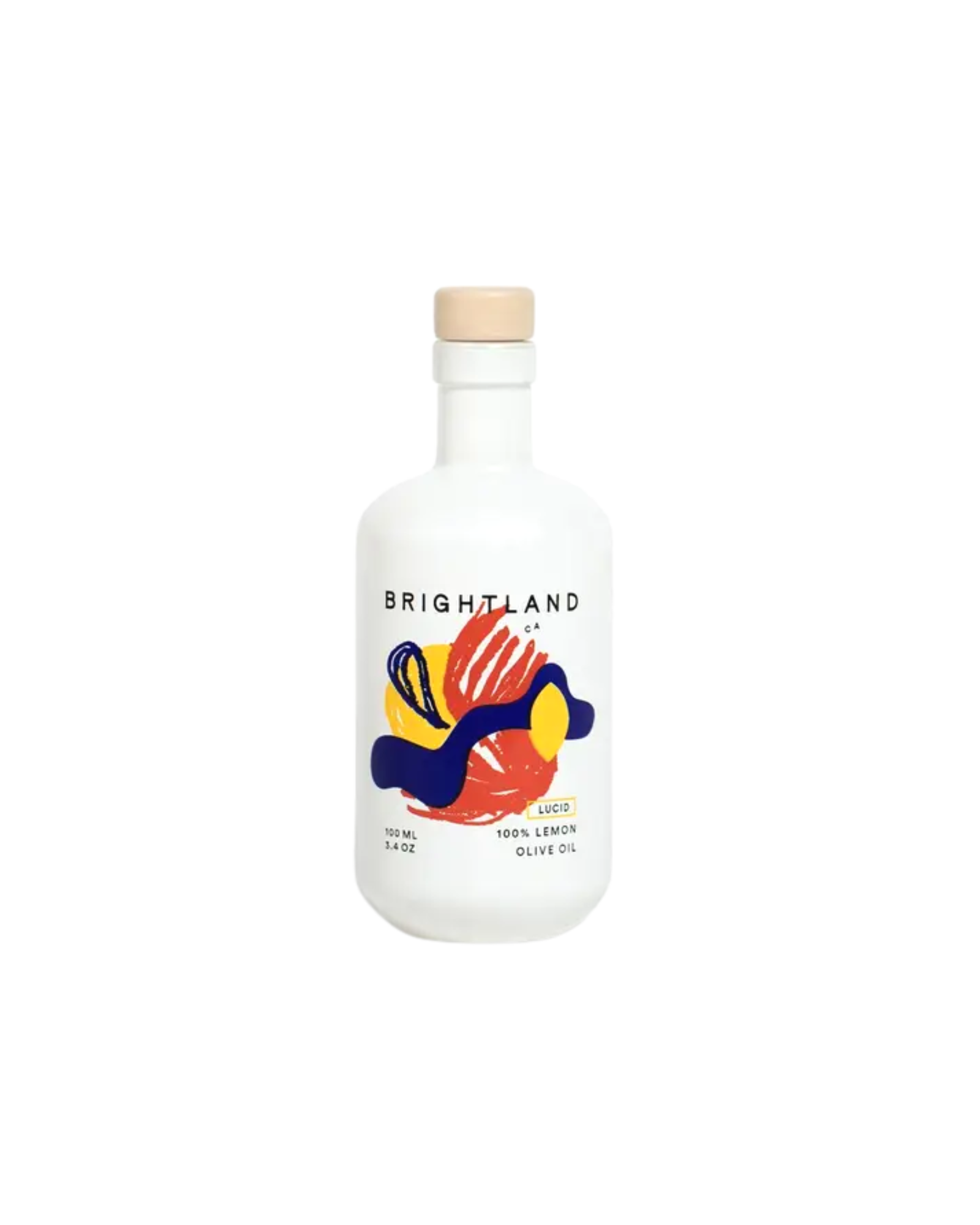 Small olive oil bottle with red, yellow, and blue design on label