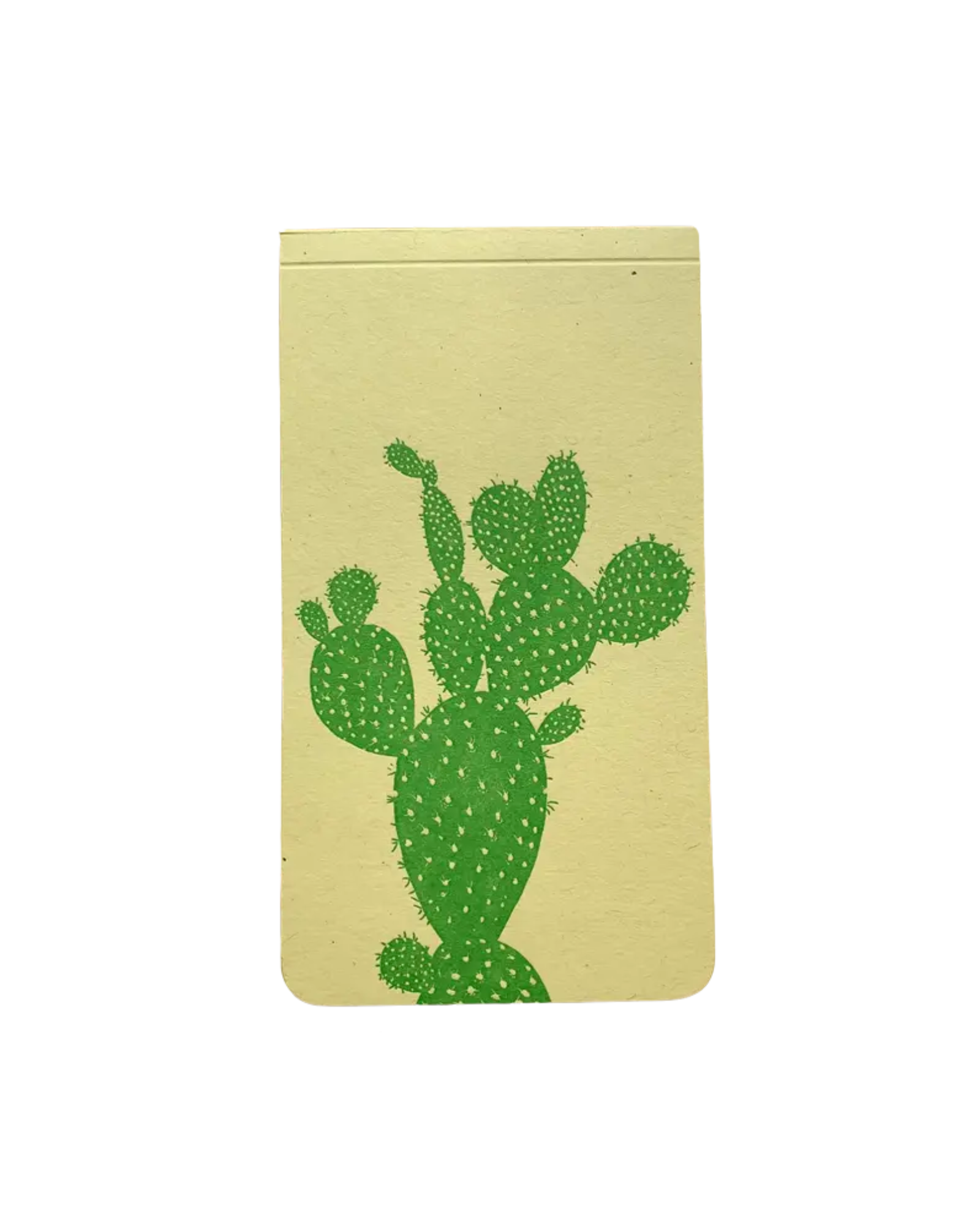 Light green notepad with a letterpressed green prickly pear cactus design