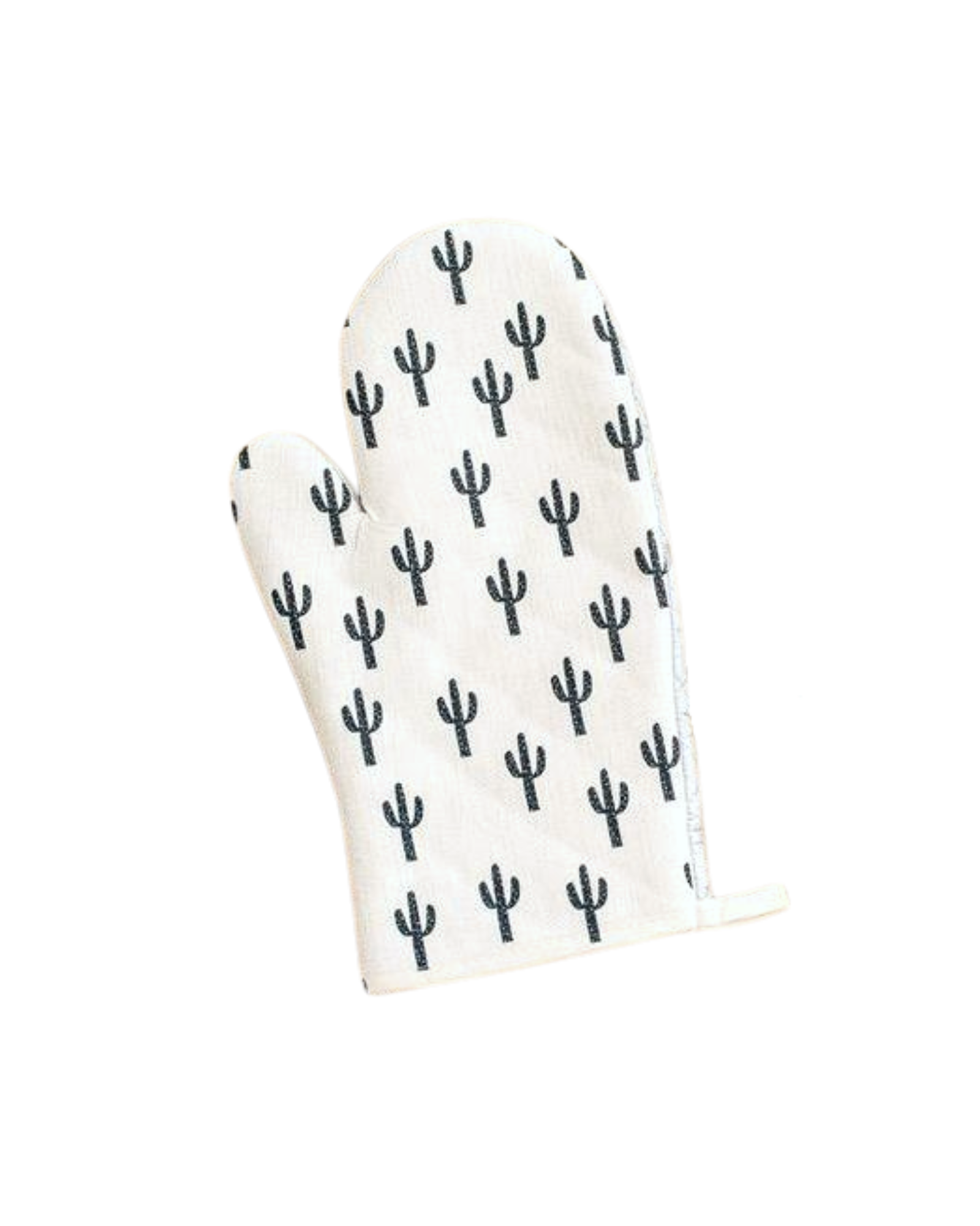 Right oven mitt with small black saguaro pattern
