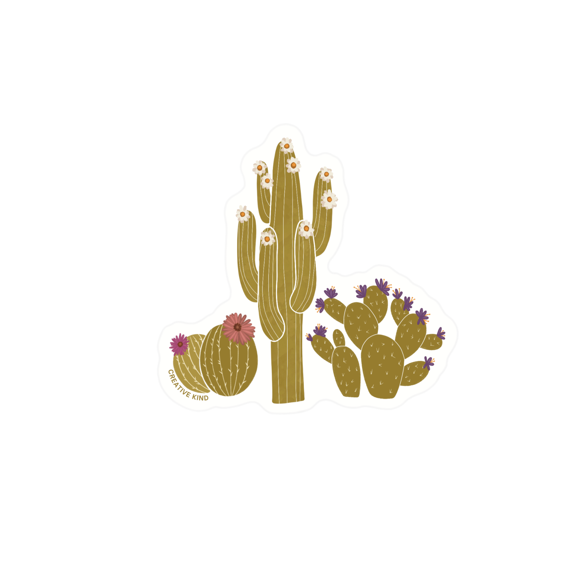 Purple Cactus Trio Clear Backing Vinyl Sticker