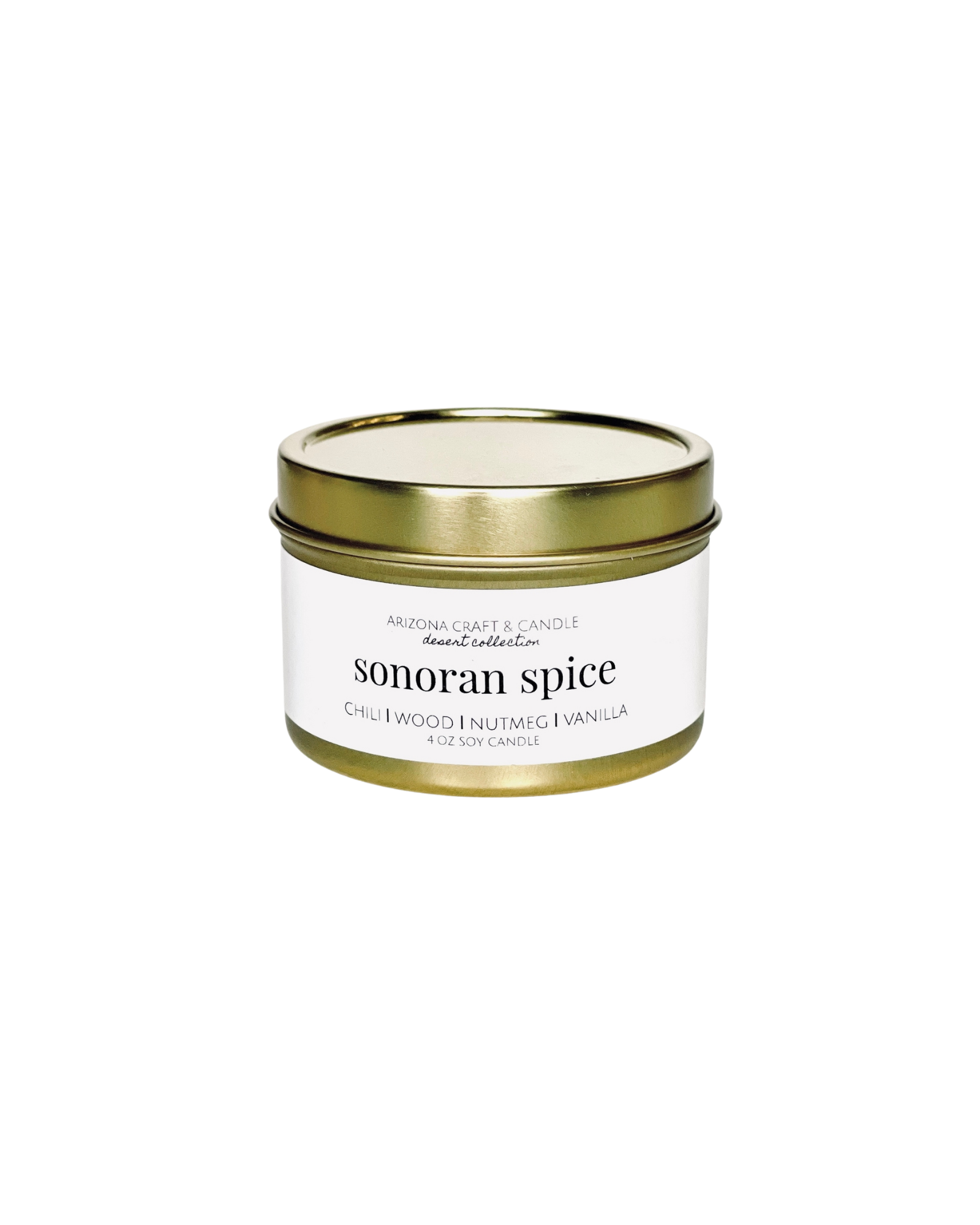 Sonoran spice gold travel candle with white label