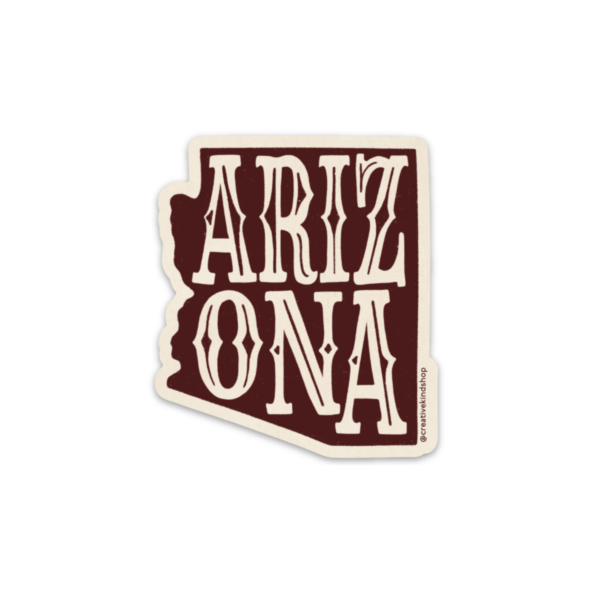 Die cut sticker of arizona outline with the word arizona inside