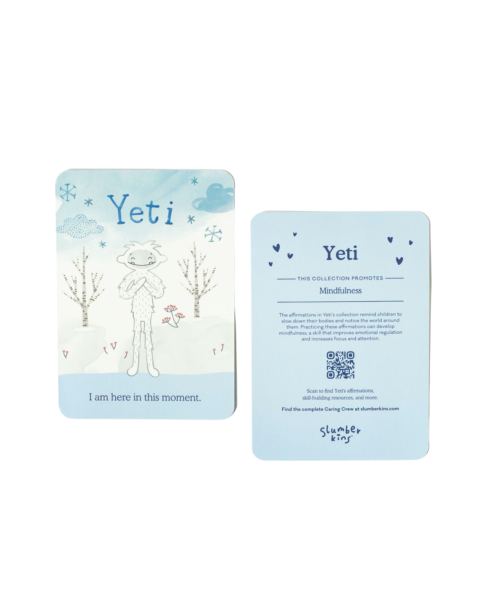 Front and back of Alpine yeti card - reads "I am here in this moment"