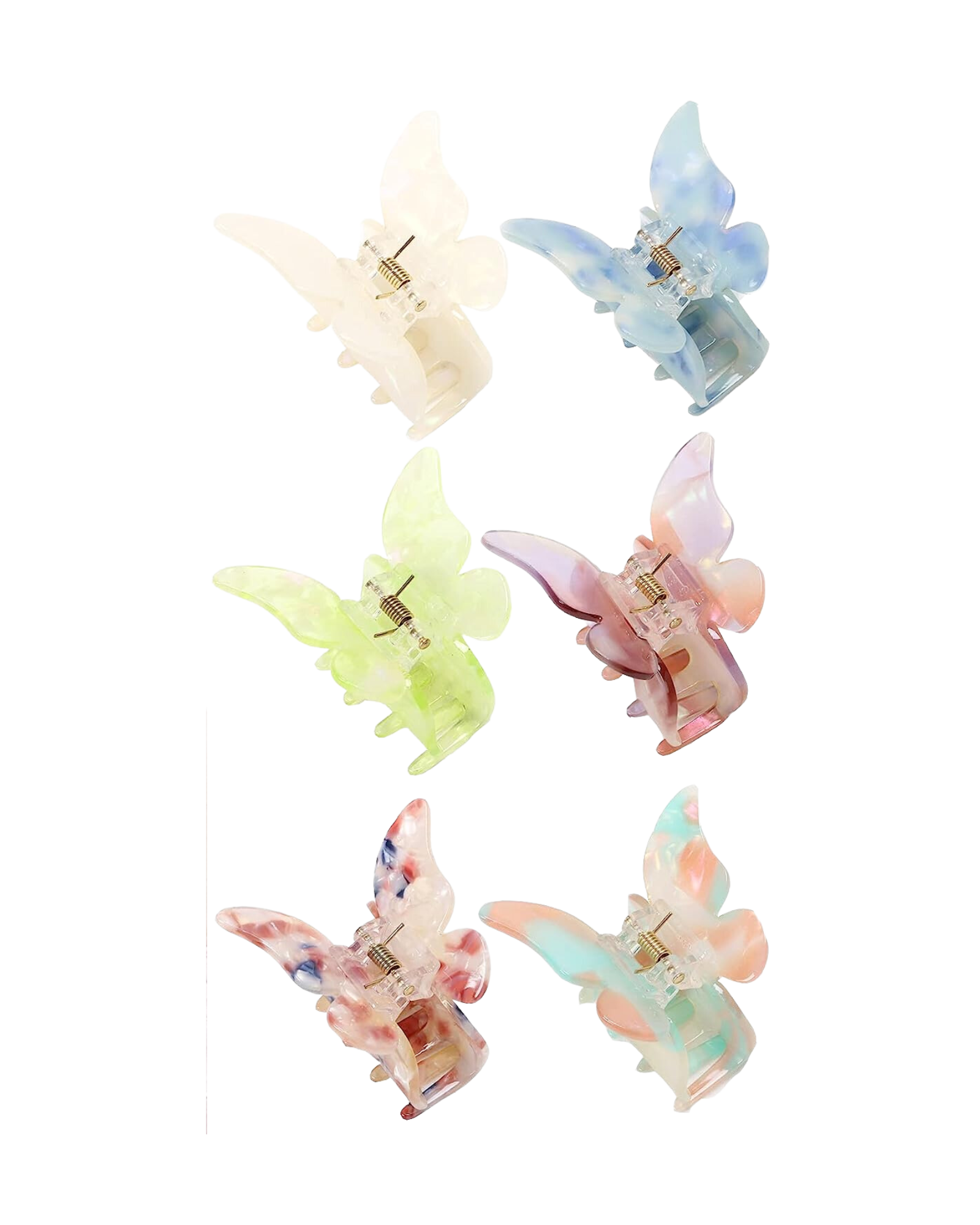 Six butterfly shaped plastic hair clips
