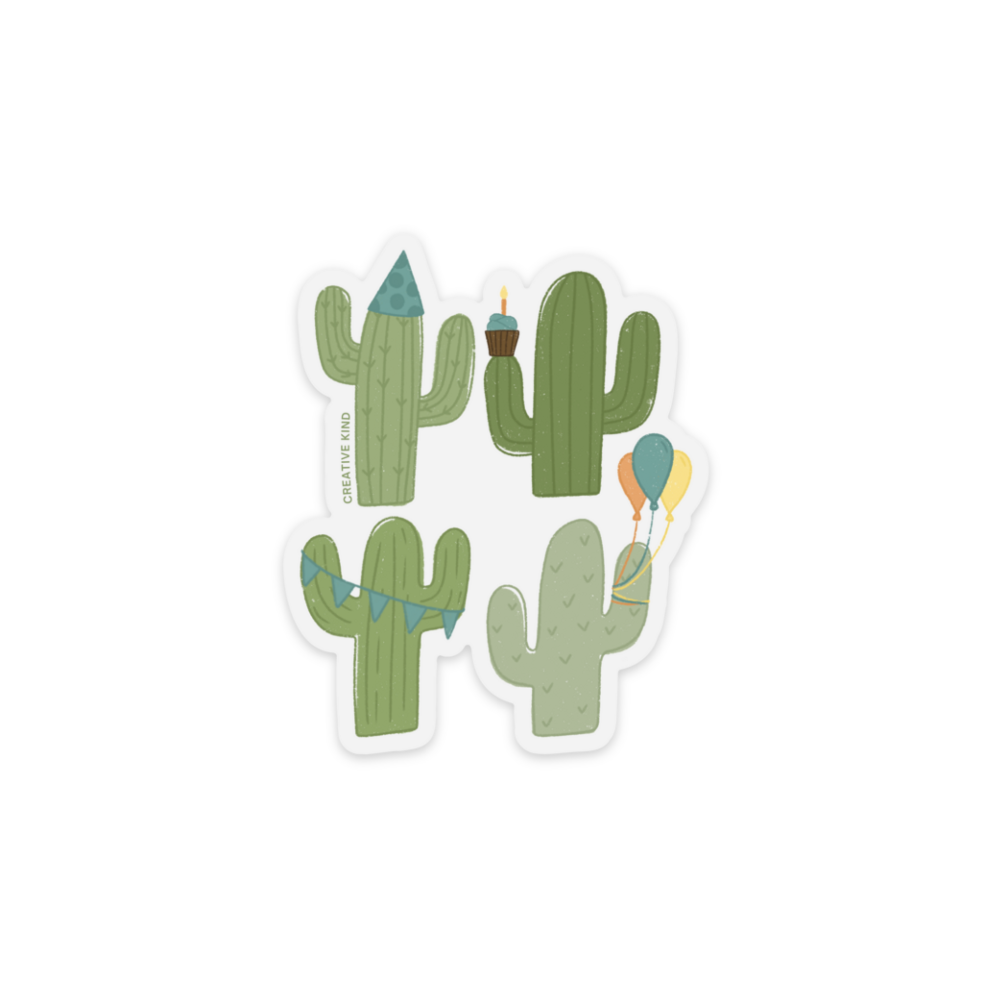 Birthday Cactus Quartet Clear Backing Vinyl Sticker