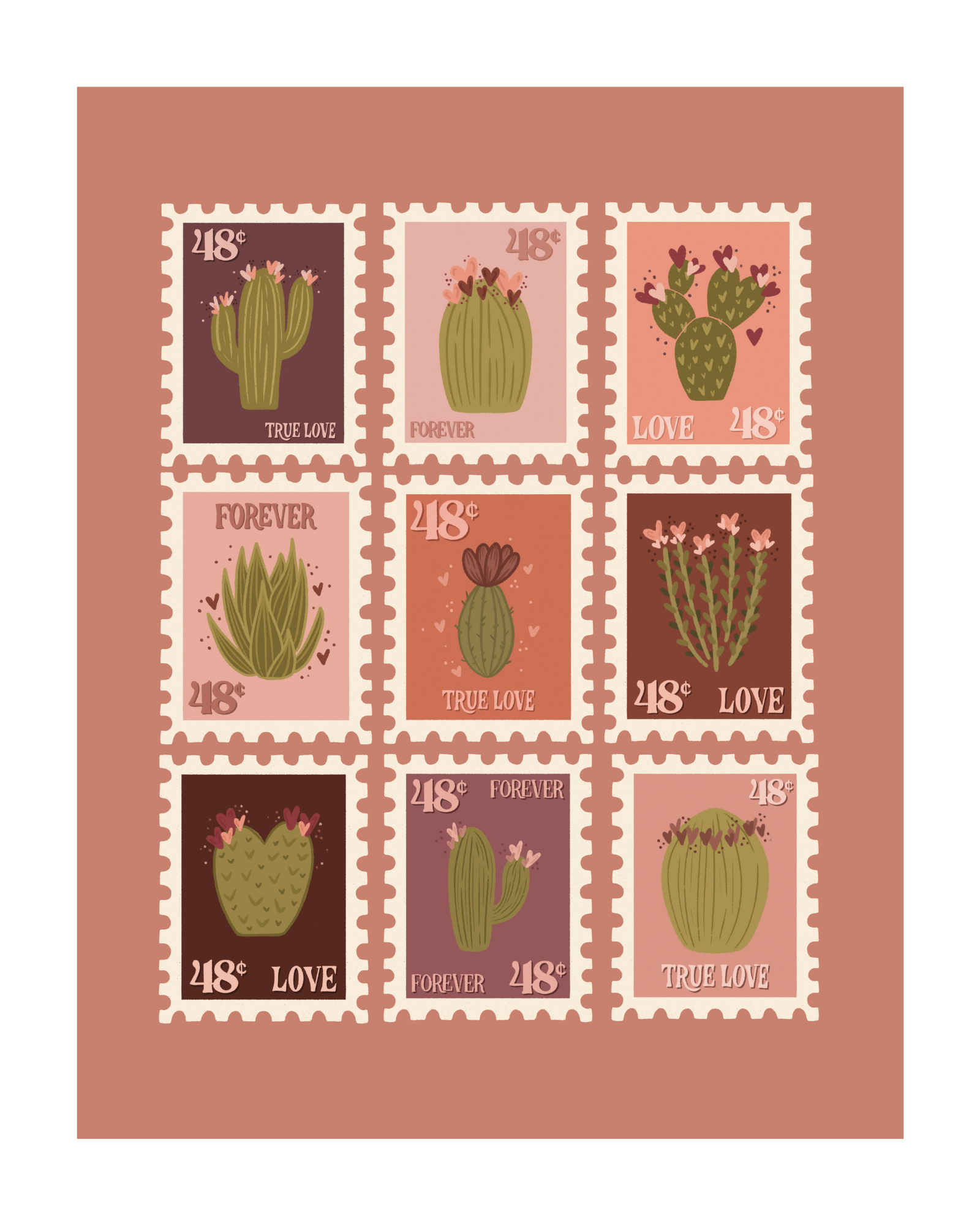 Sending Love Stamps Art Print - 5 x 7, 8 x 10, 11 x 14