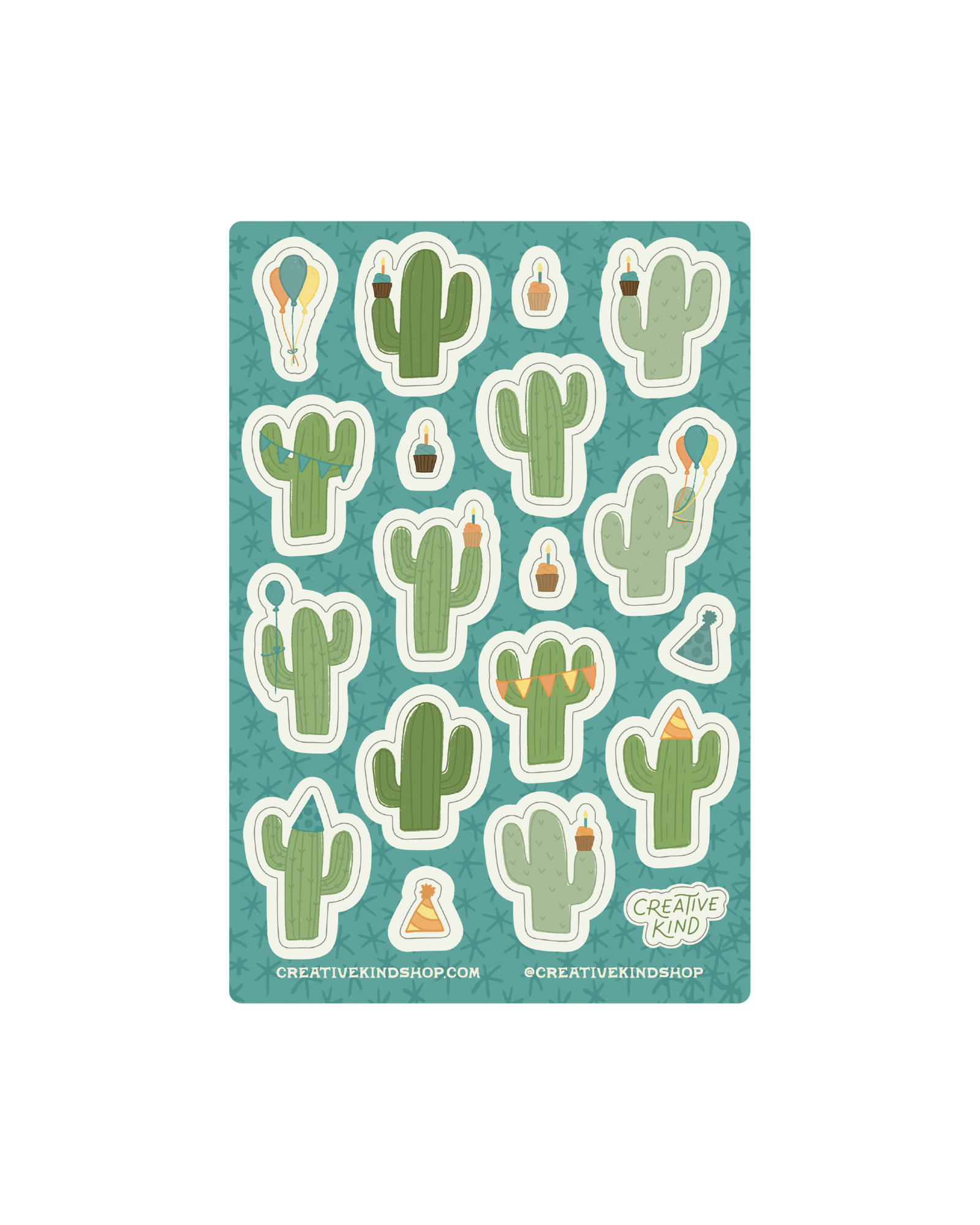 16 Cacti Birthday Vinyl Stickers Sheet