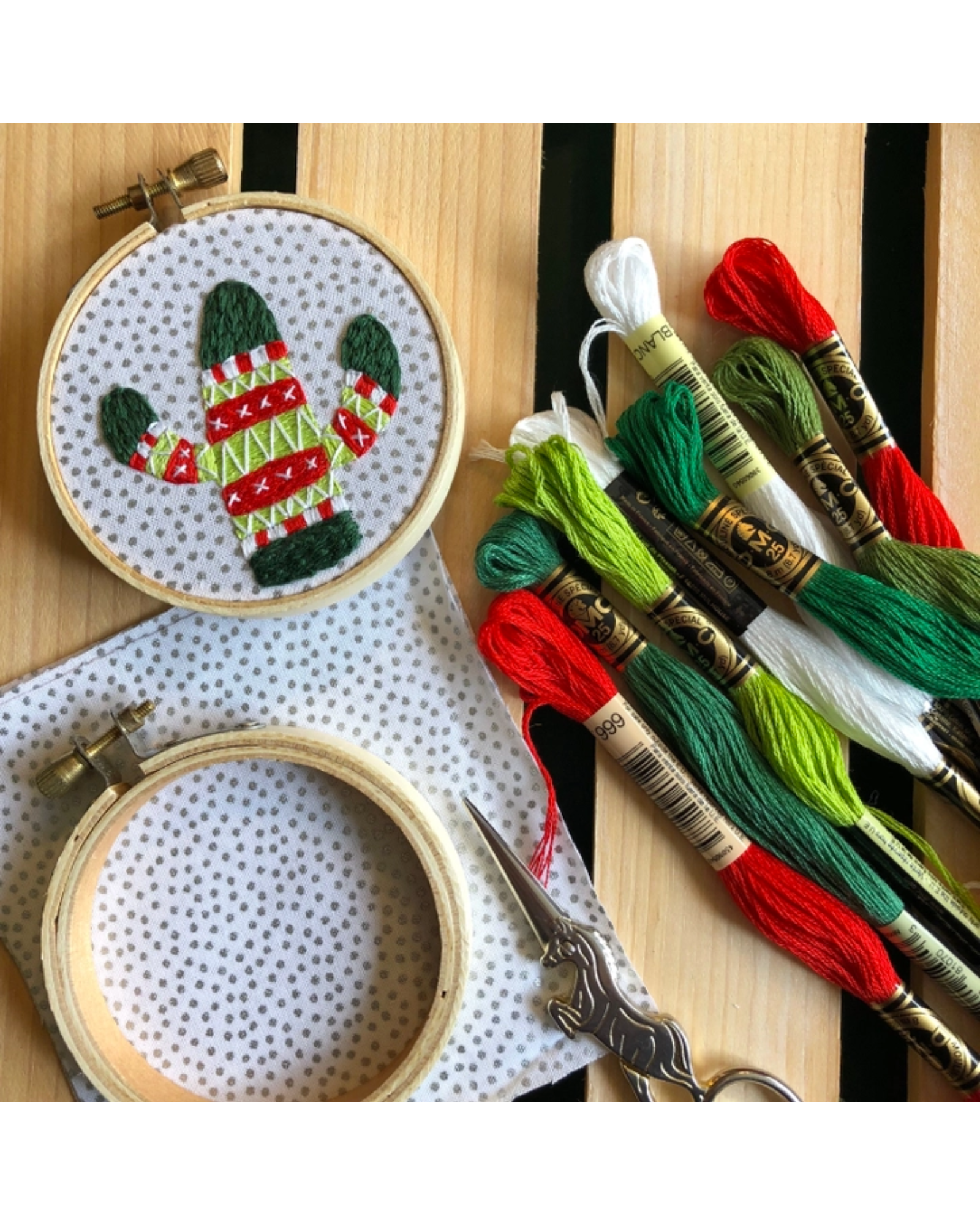 Holiday Sweater Cactus Ornament - DIY Beginner Hand Embroidery