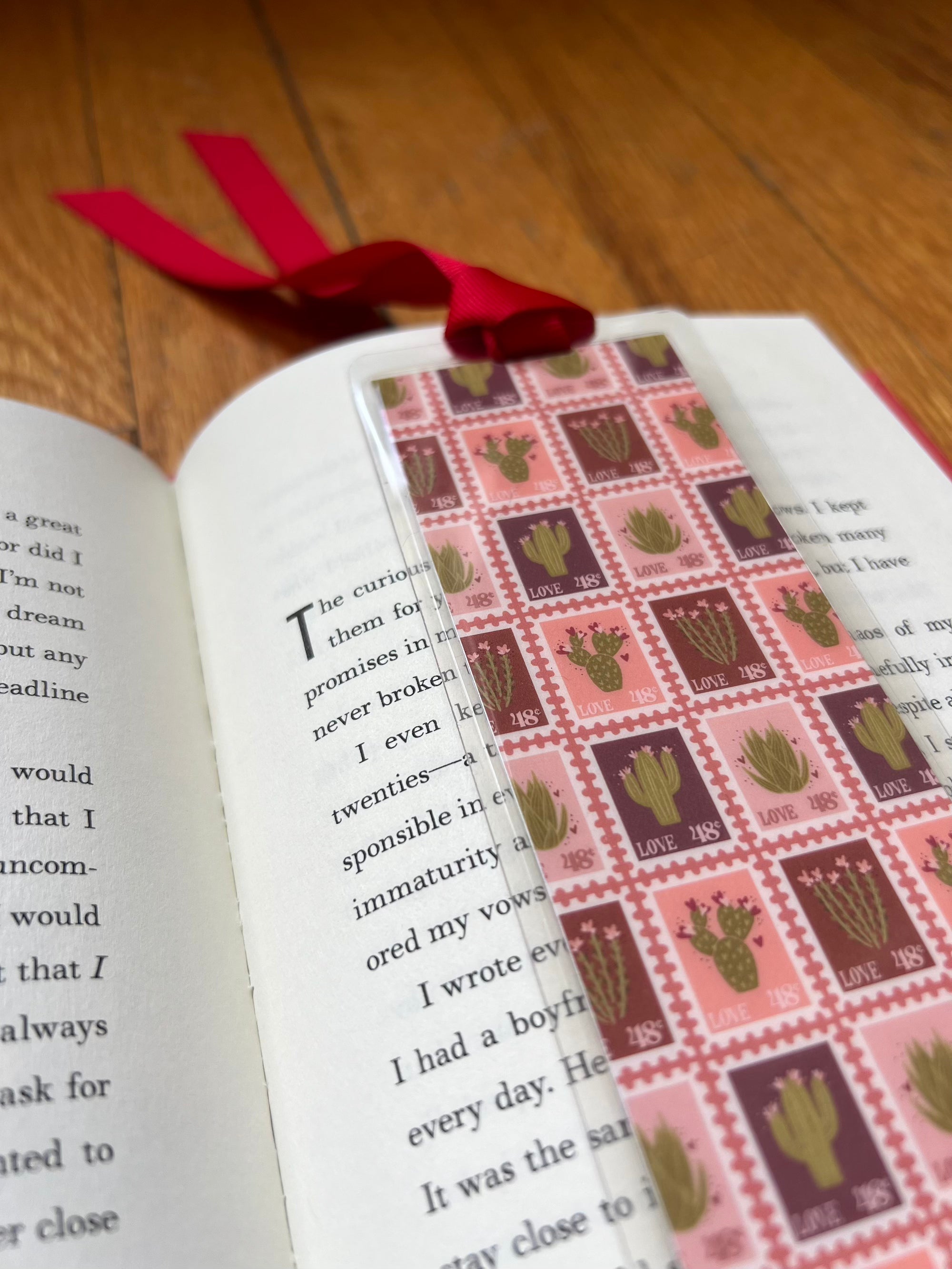 Cactus Stamps Laminated Bookmark with Ribbon