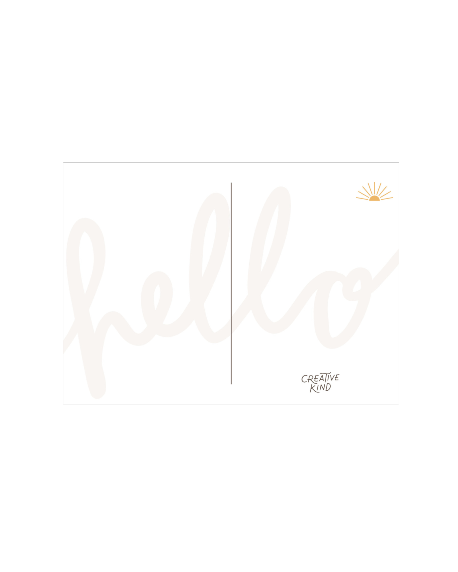 Tan back of postcard with the word hello in almost transparent writing