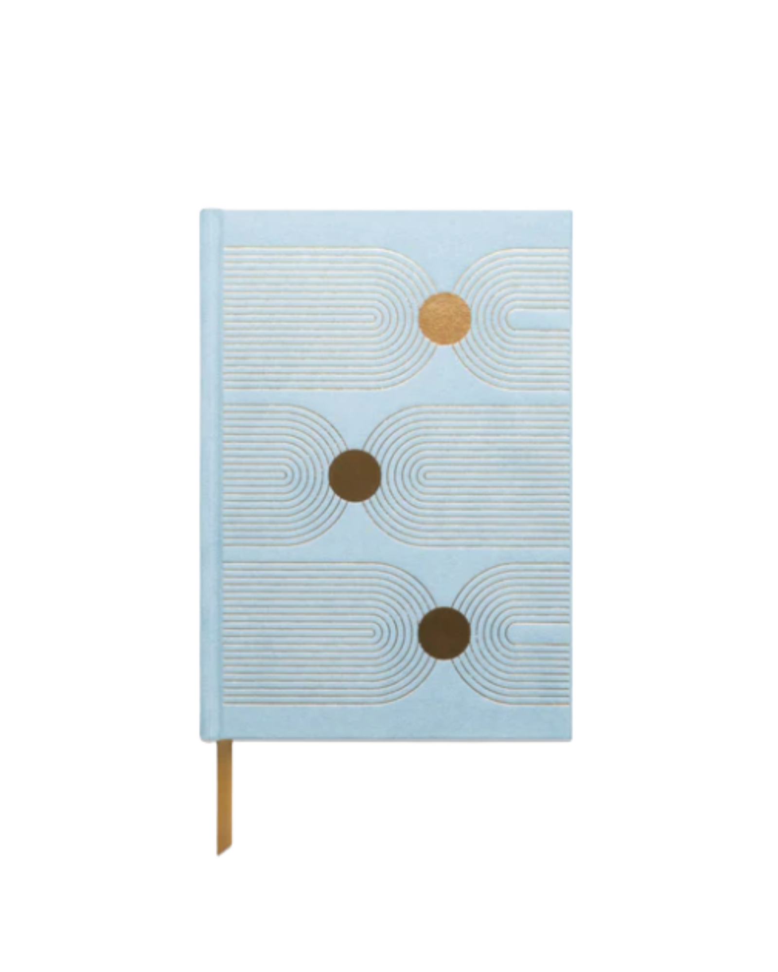 Rectangular journal with light blue suede cover and gold details