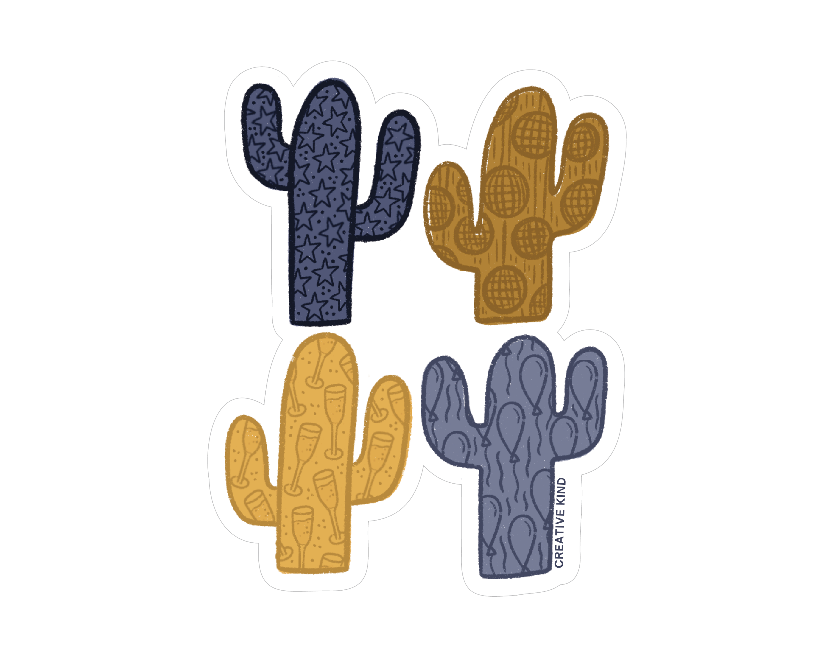 Blue & Yellow Cactus Quartet Vinyl Sticker (Clear Backing)