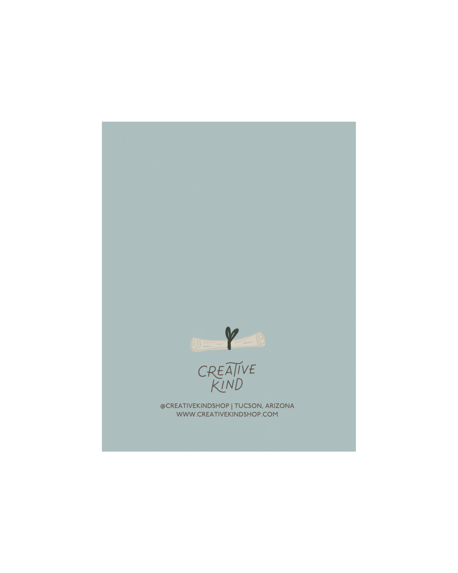 Back of card, small diploma illustration centered above creative kind logo