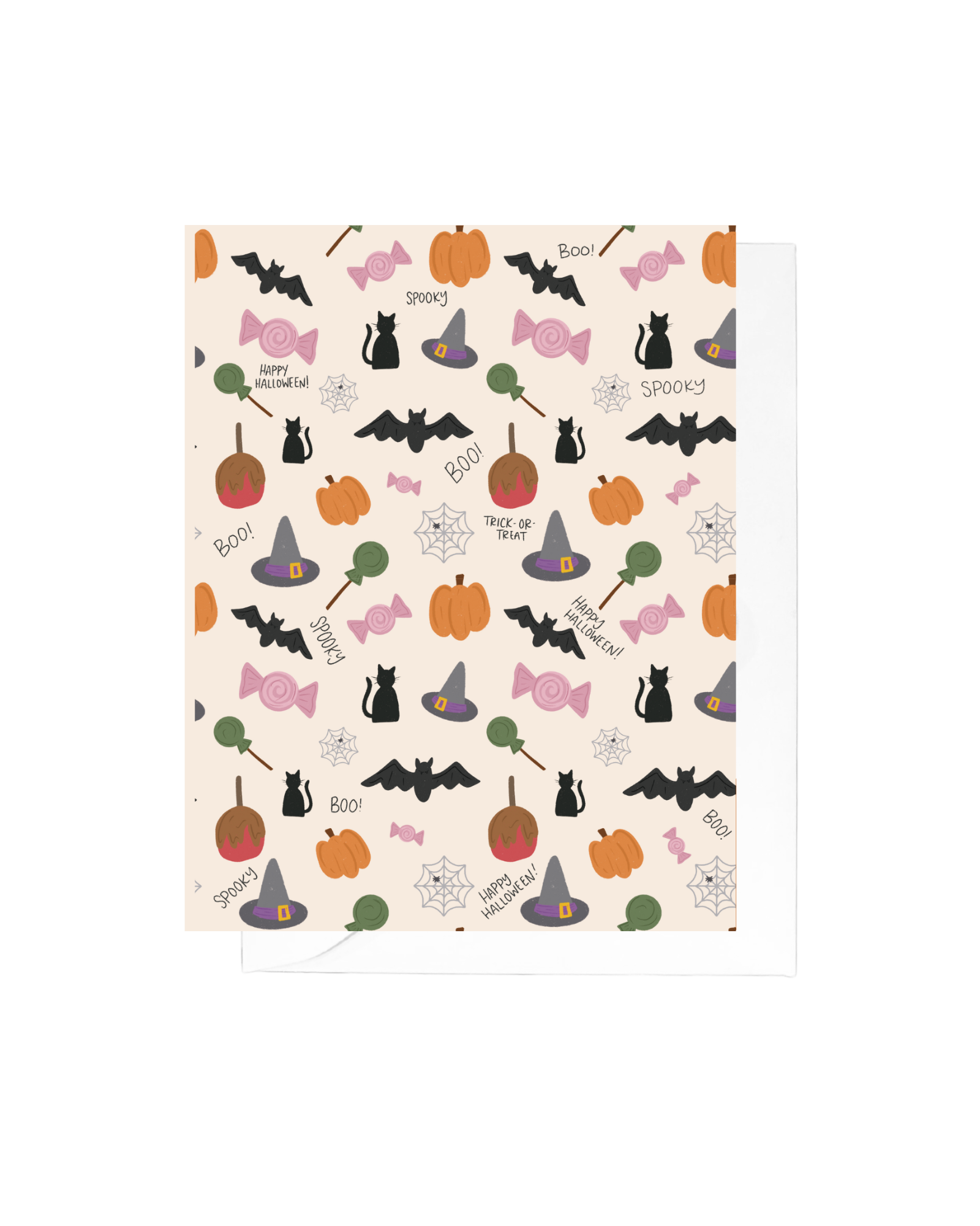 Greeting card with tan background and halloween pattern