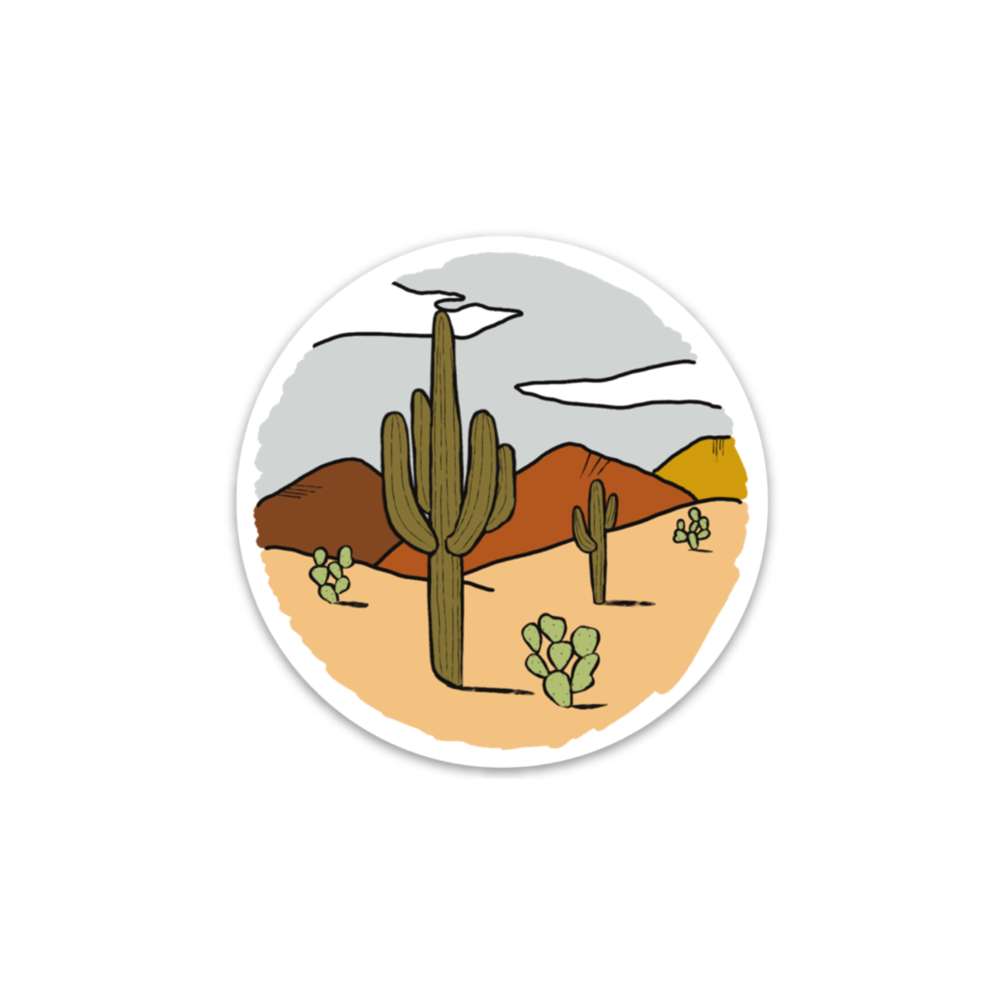 Round vinyl sticker of a desert landscape