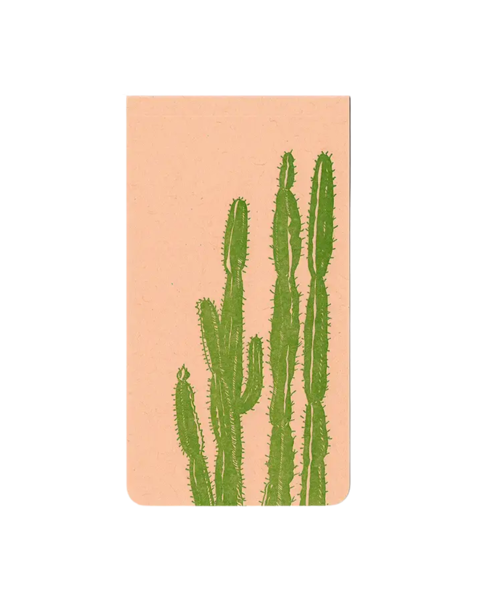 Light orange notepad with a letterpressed green organ pipe cactus design