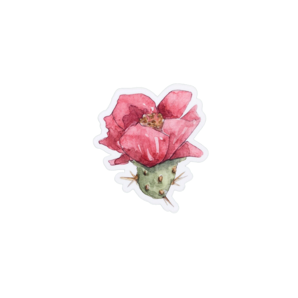 Pink watercolor prickly pear flower die cut vinyl sticker