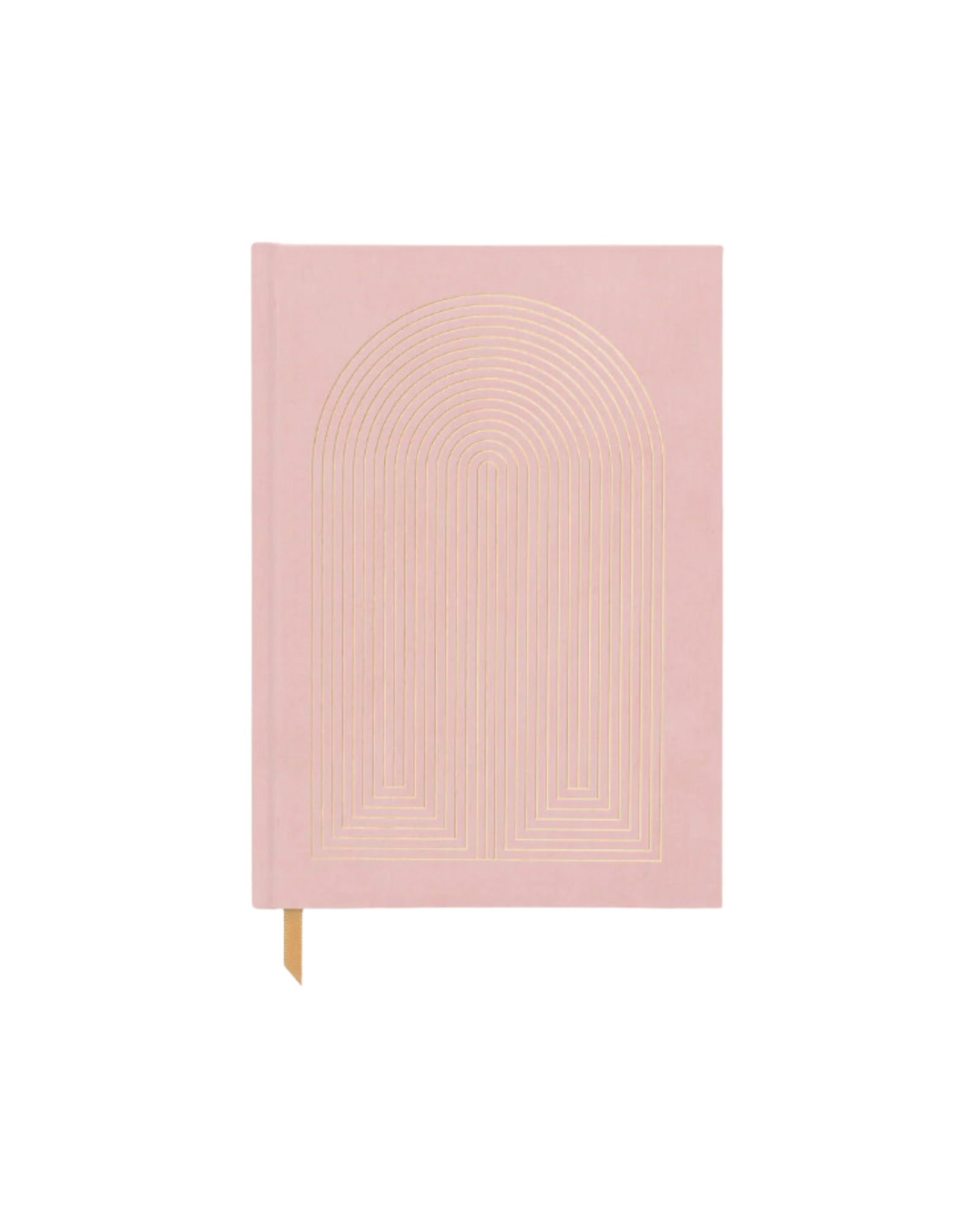 Pink suede journal with gold arch detail on cover