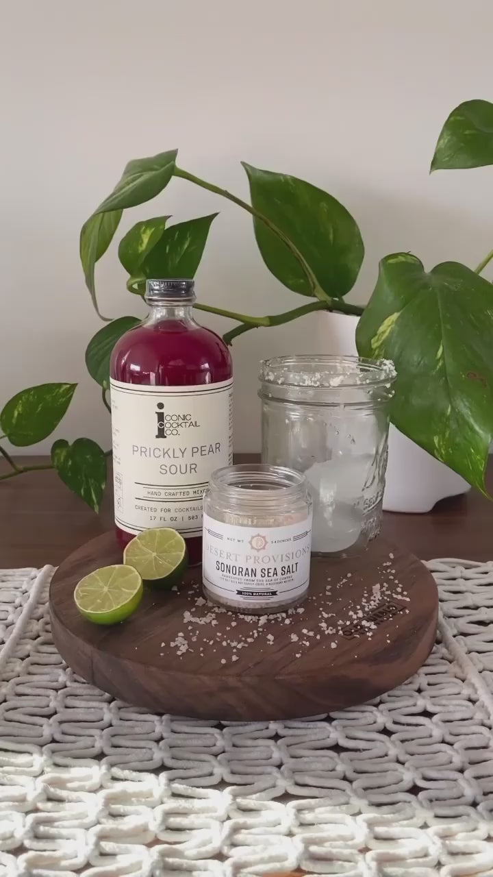 Video of sonoran sea salt being used as a garnish for a prickly pear margarita