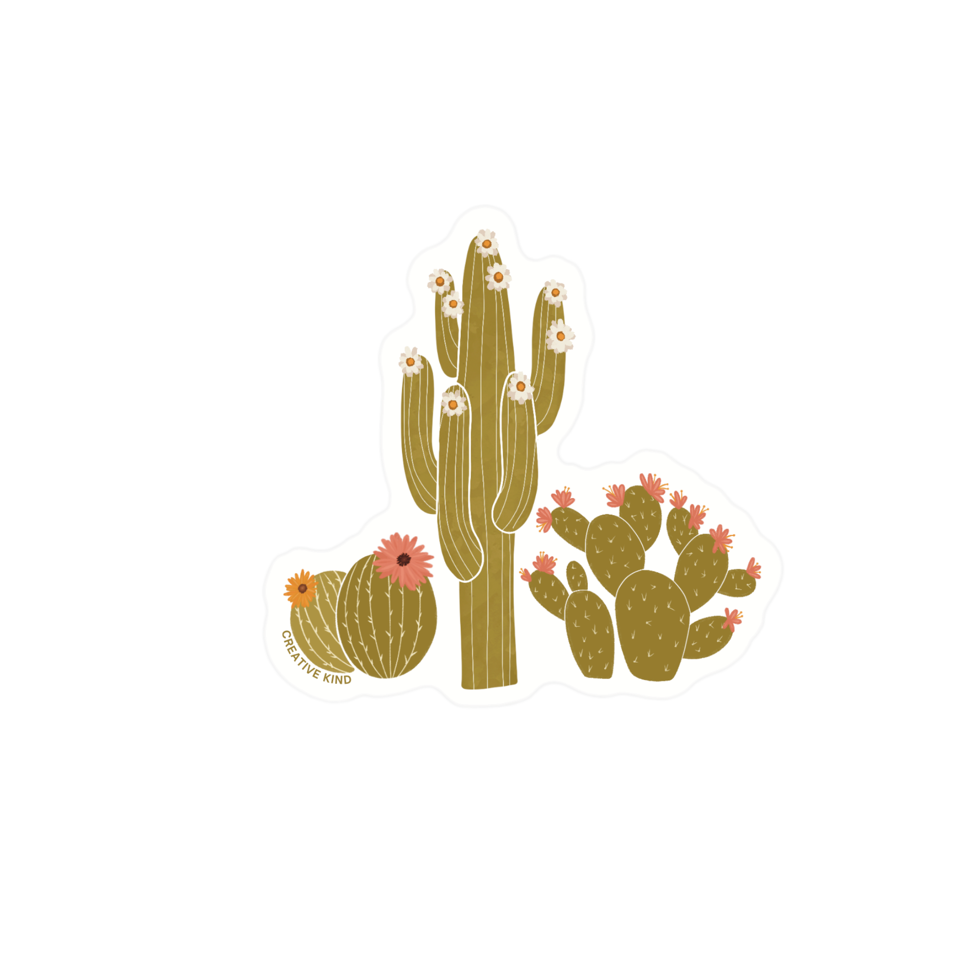 Pink Cactus Trio Clear Backing Vinyl Sticker