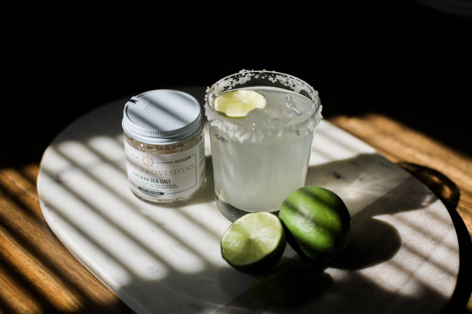 Sonoran sea salt used to rim a margarita glass