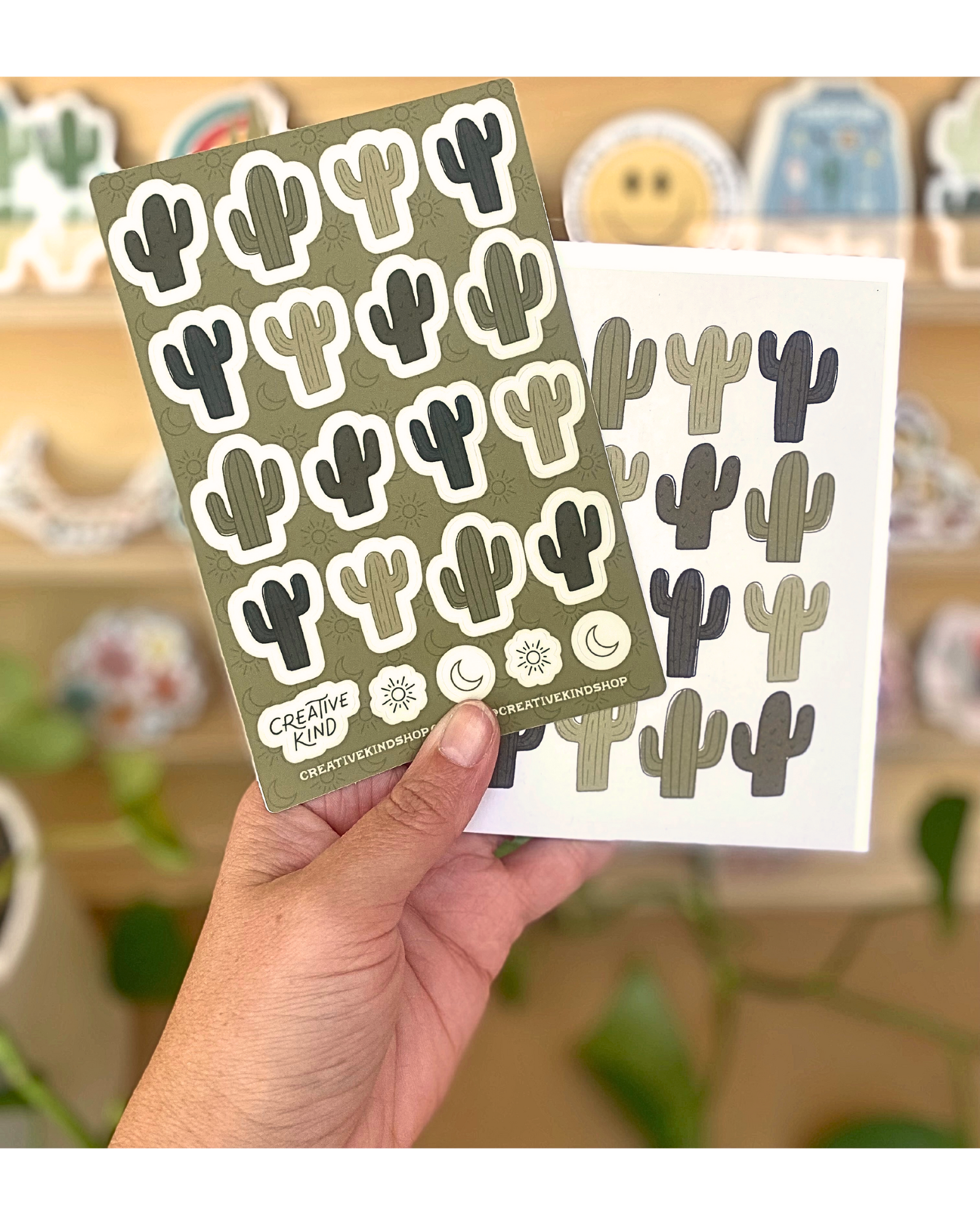 16 Cacti Green Vinyl Stickers Sheet