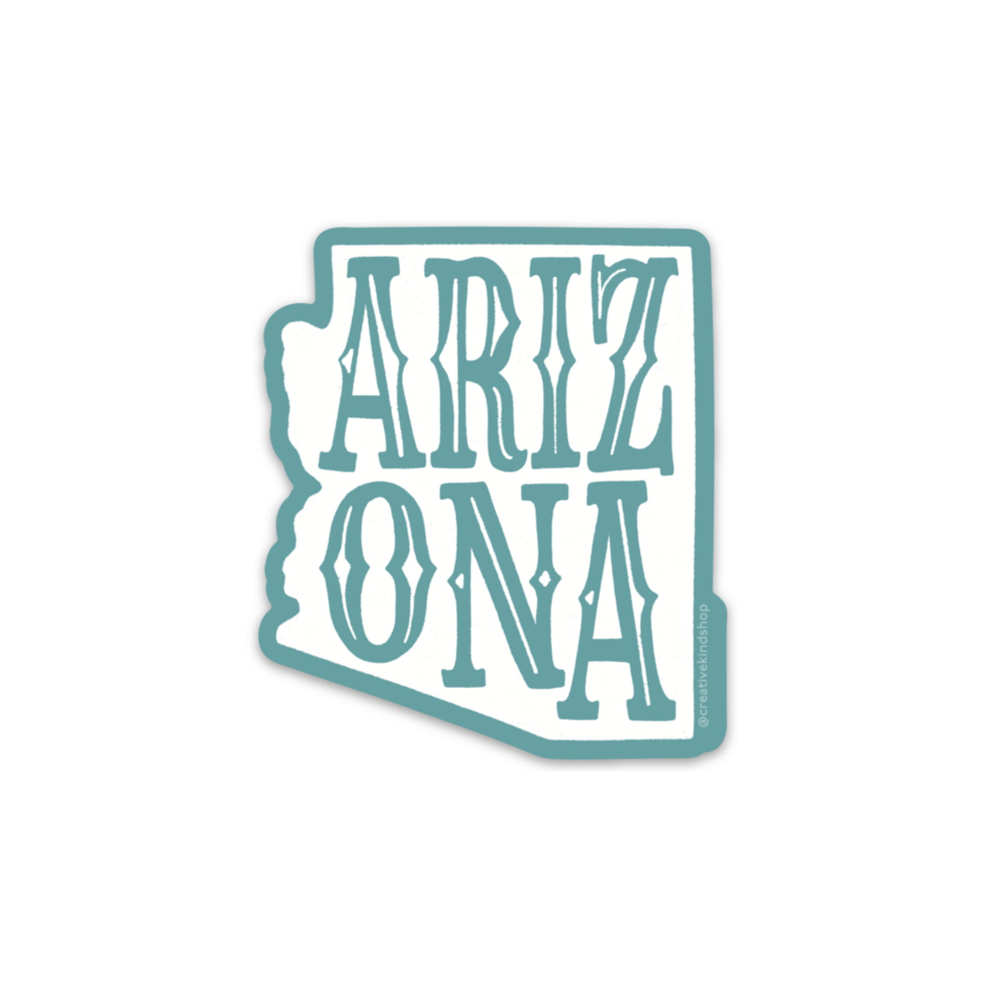 Die cut sticker of arizona outline with the word arizona inside