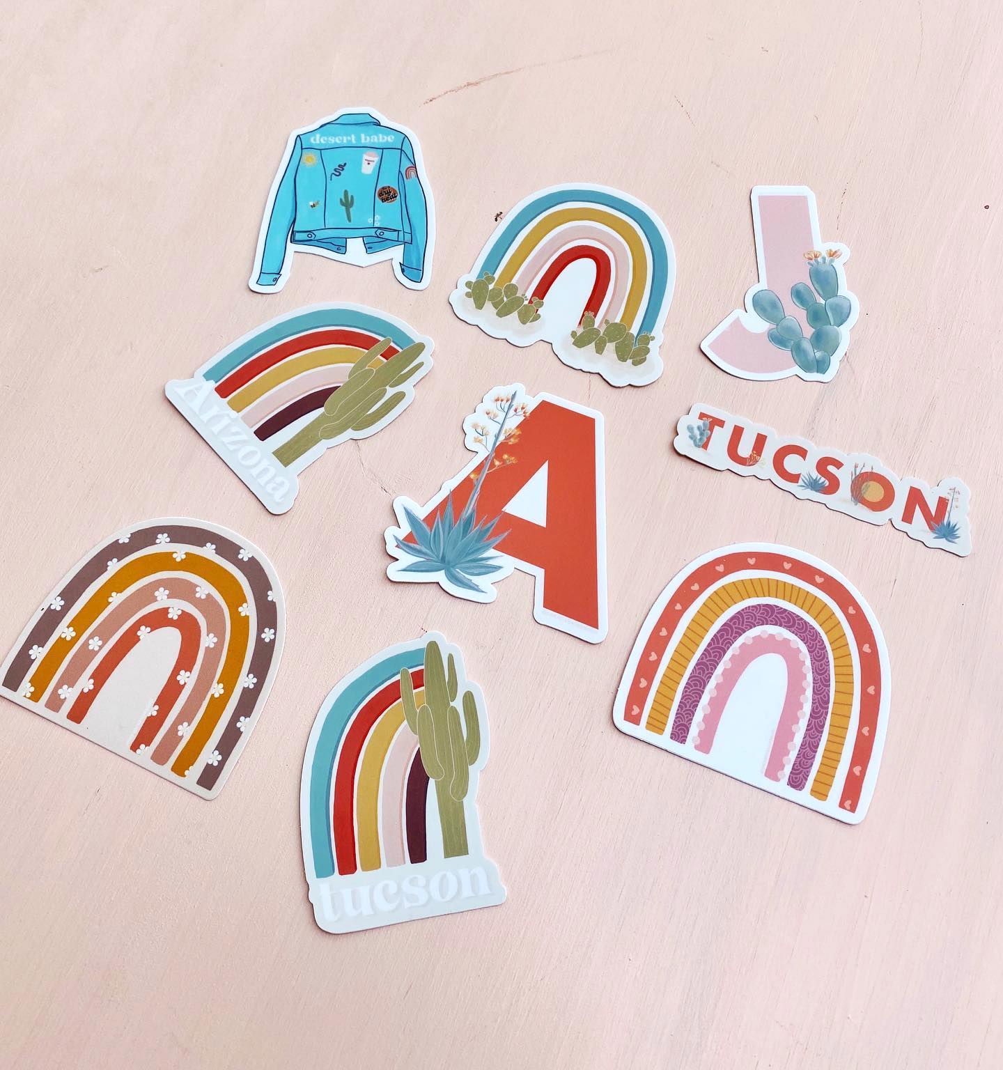 Flatlay of nine creative kind stickers