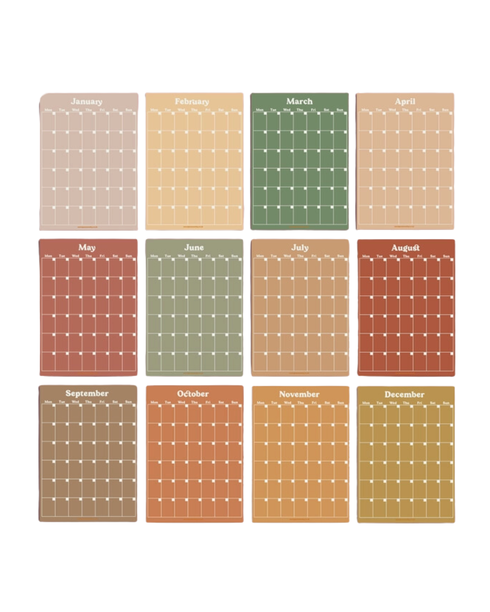 Muted Monthly Undated A3 Wall Planner