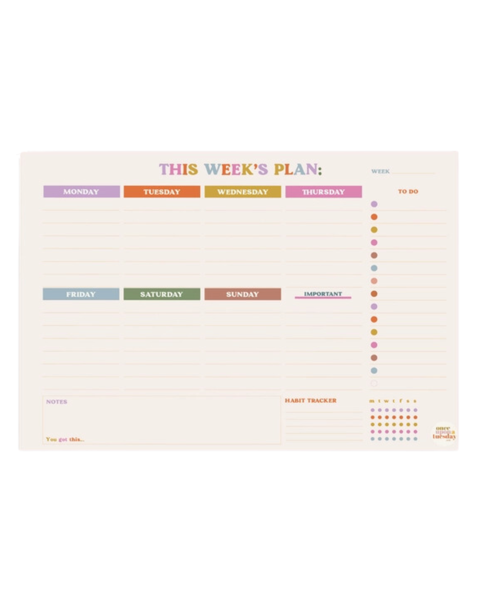 You Got This Weekly Planner Pad with Habit Tracker