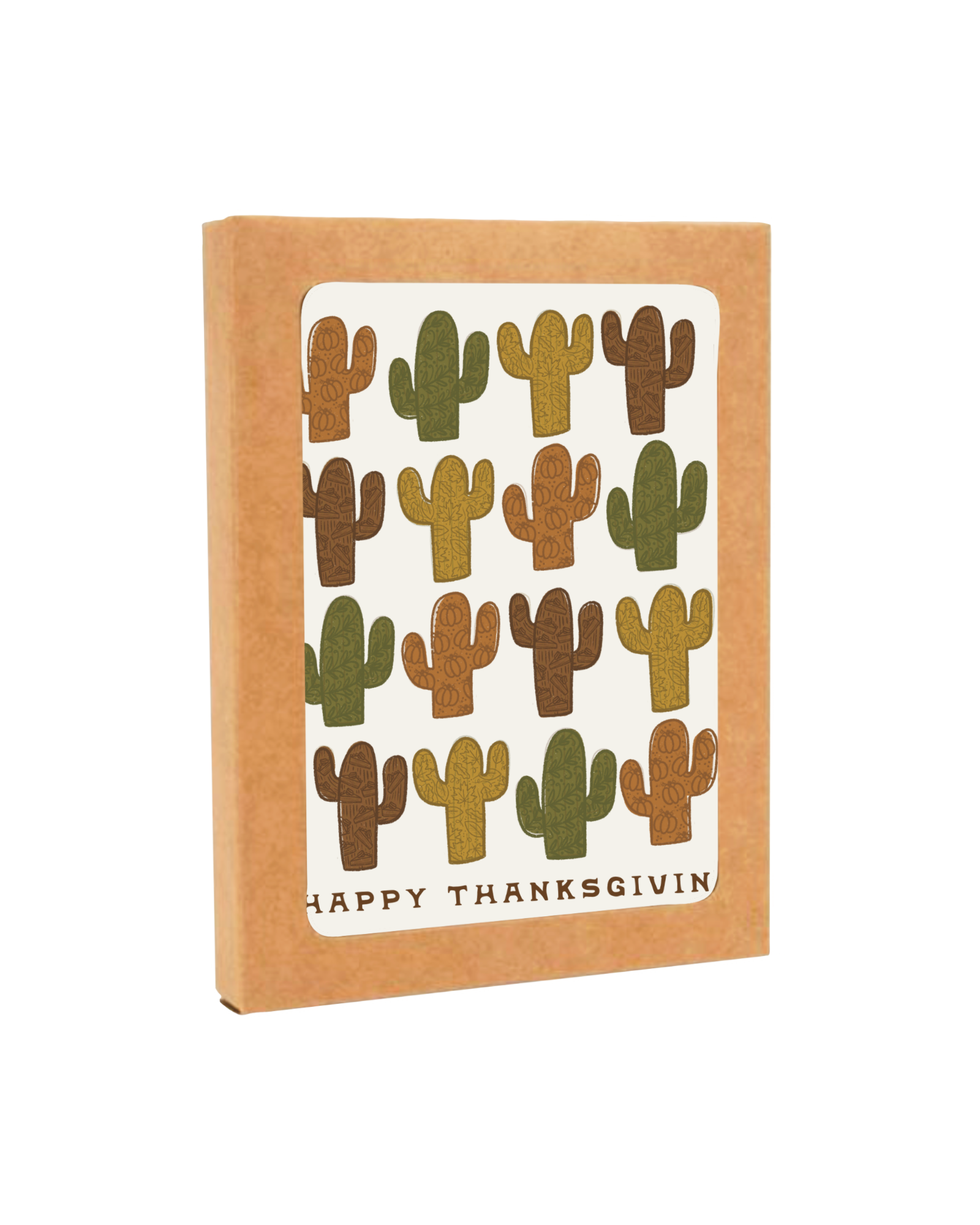 set of 8 happy thanksgiving cactus greeting cards in a kraft box