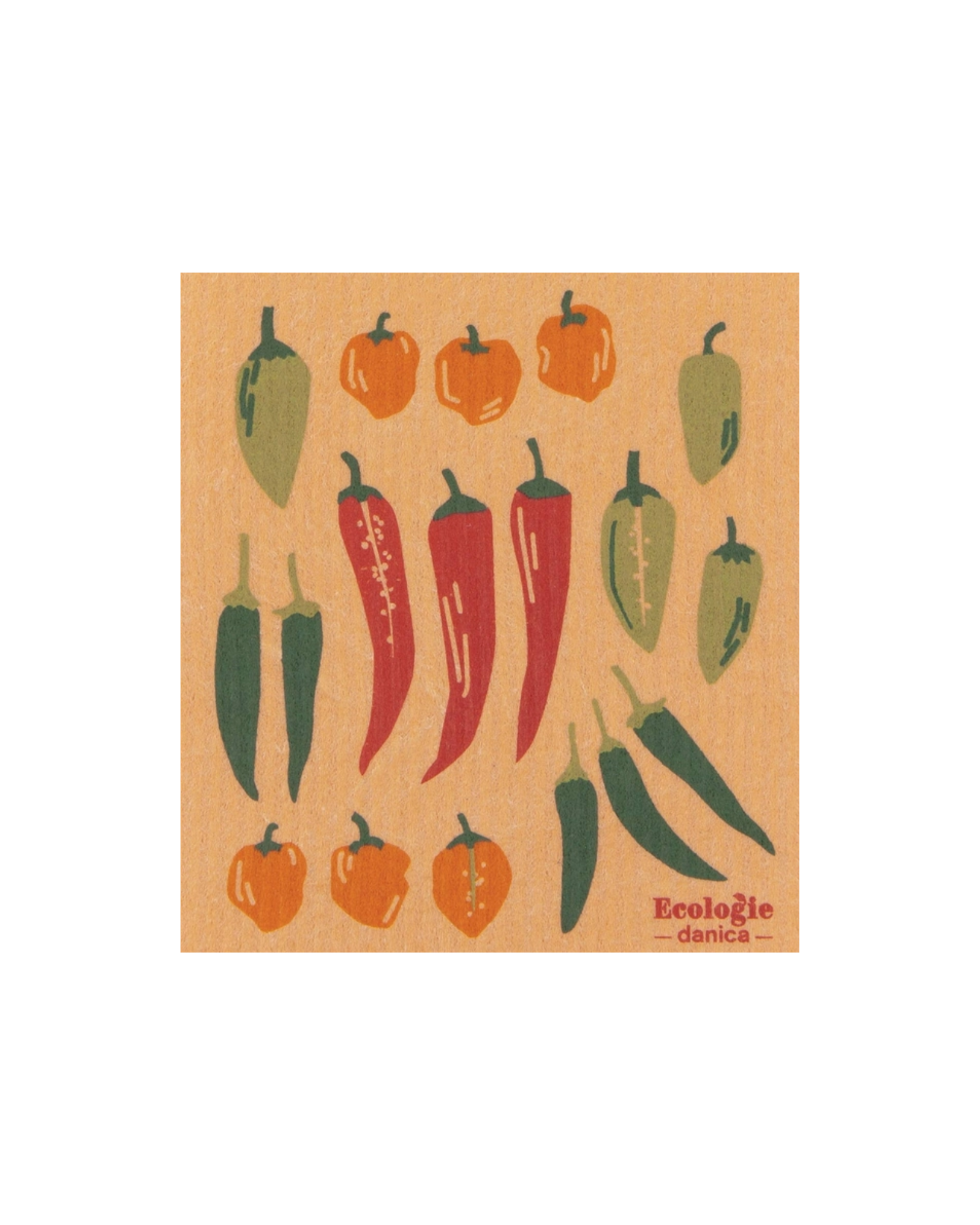 Square orange swedish dishcloth with chili pepper illustrations