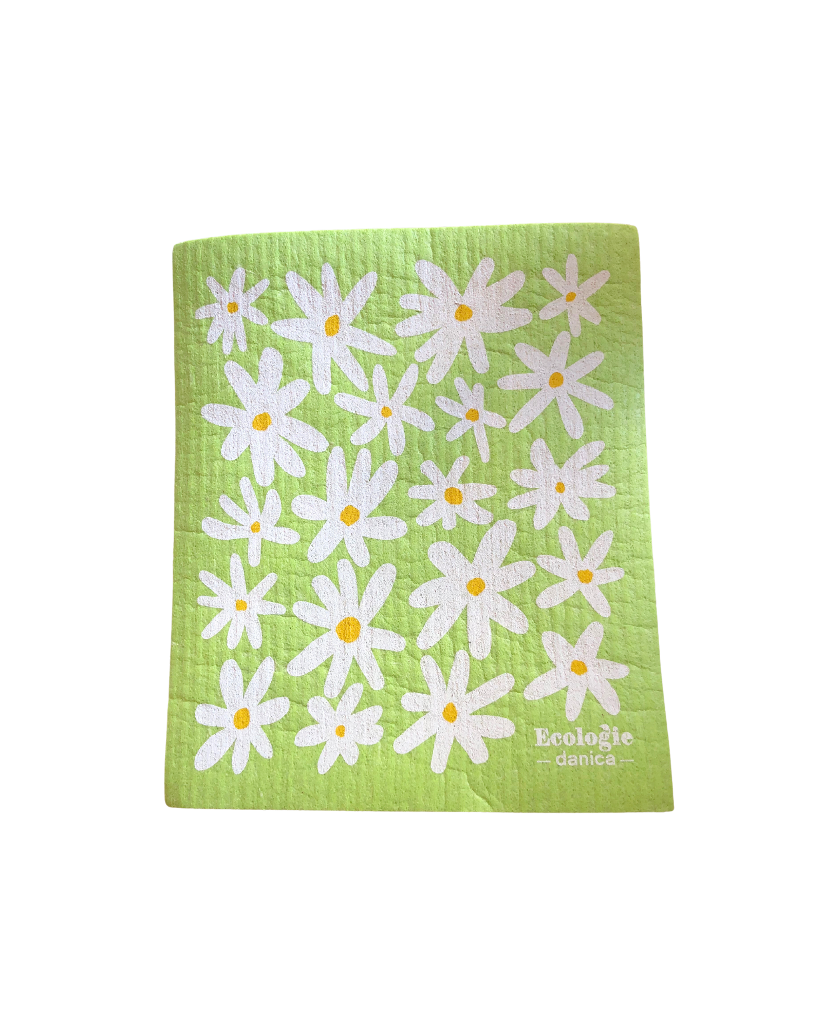 Green swedish dishcloth with white daisies