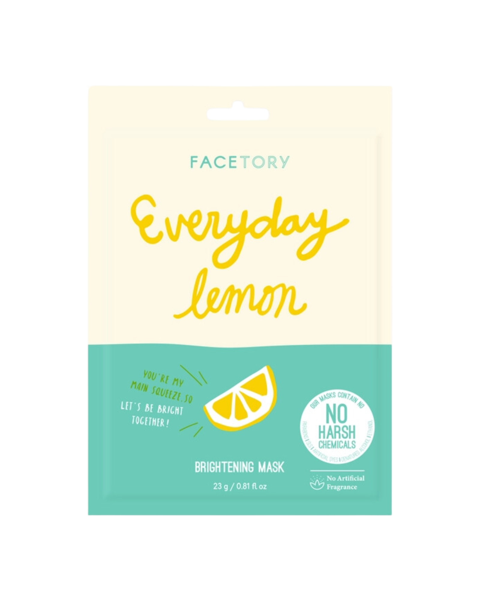 Light yellow and teal face mask packaging