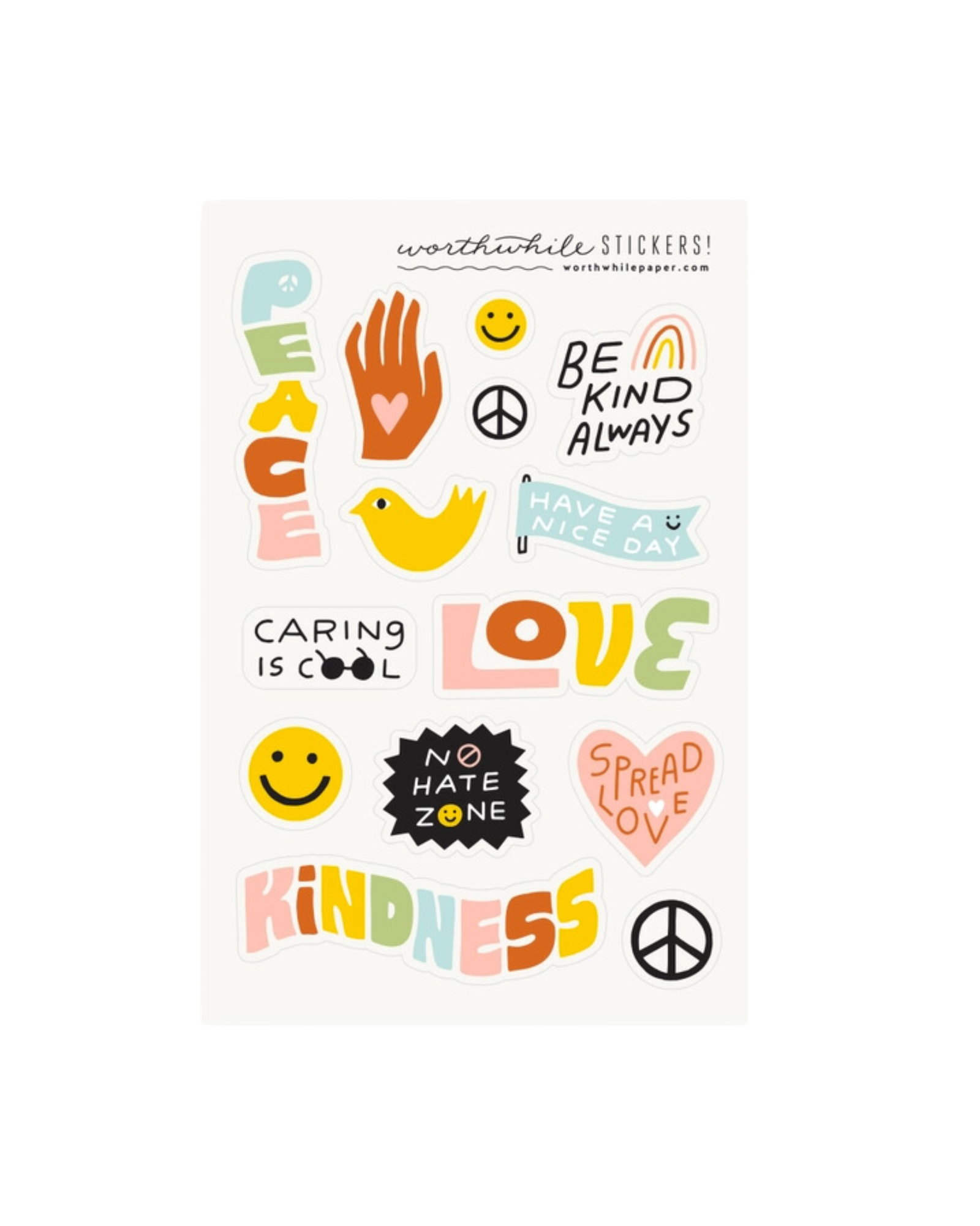 Peace, Love, Kindness Sticker Sheet - Set of 2