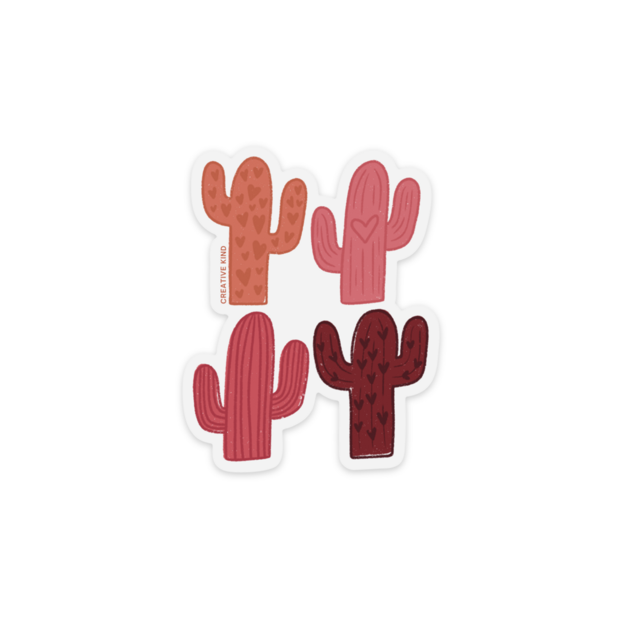 Heart Cactus Quartet Clear Backing Vinyl Sticker